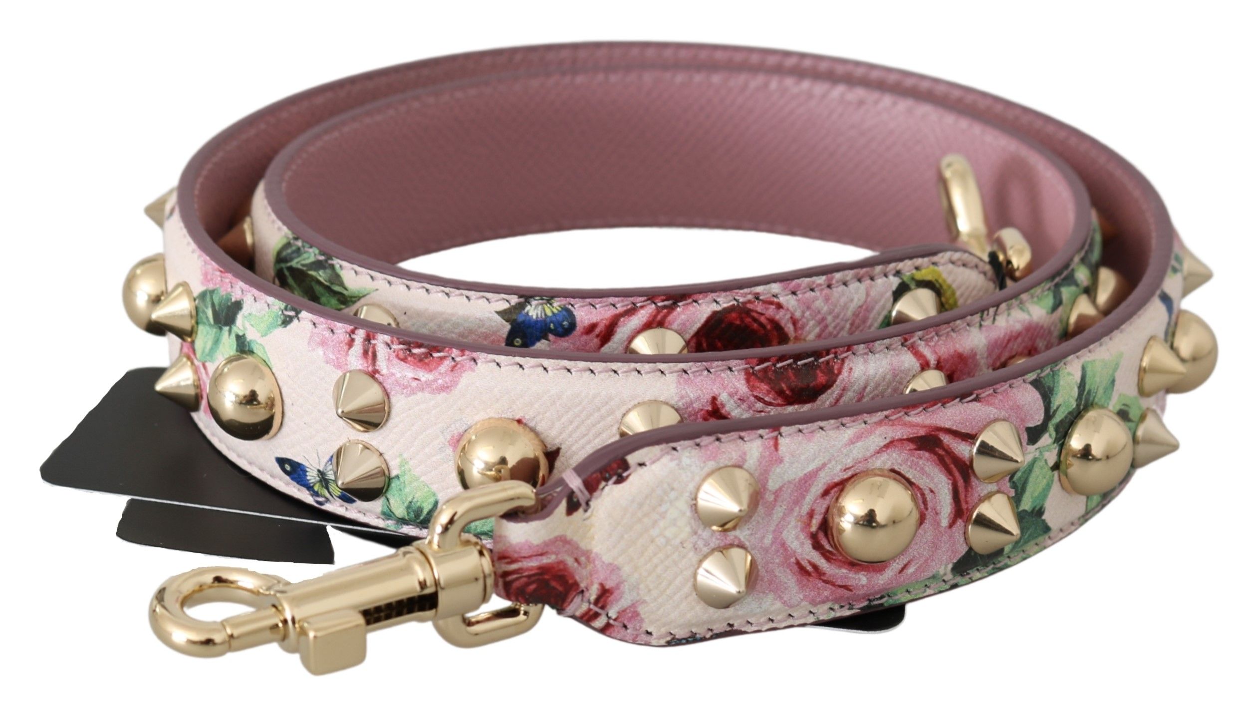Pink Dolce & Gabbana Chic Floral Pink Leather Shoulder Strap