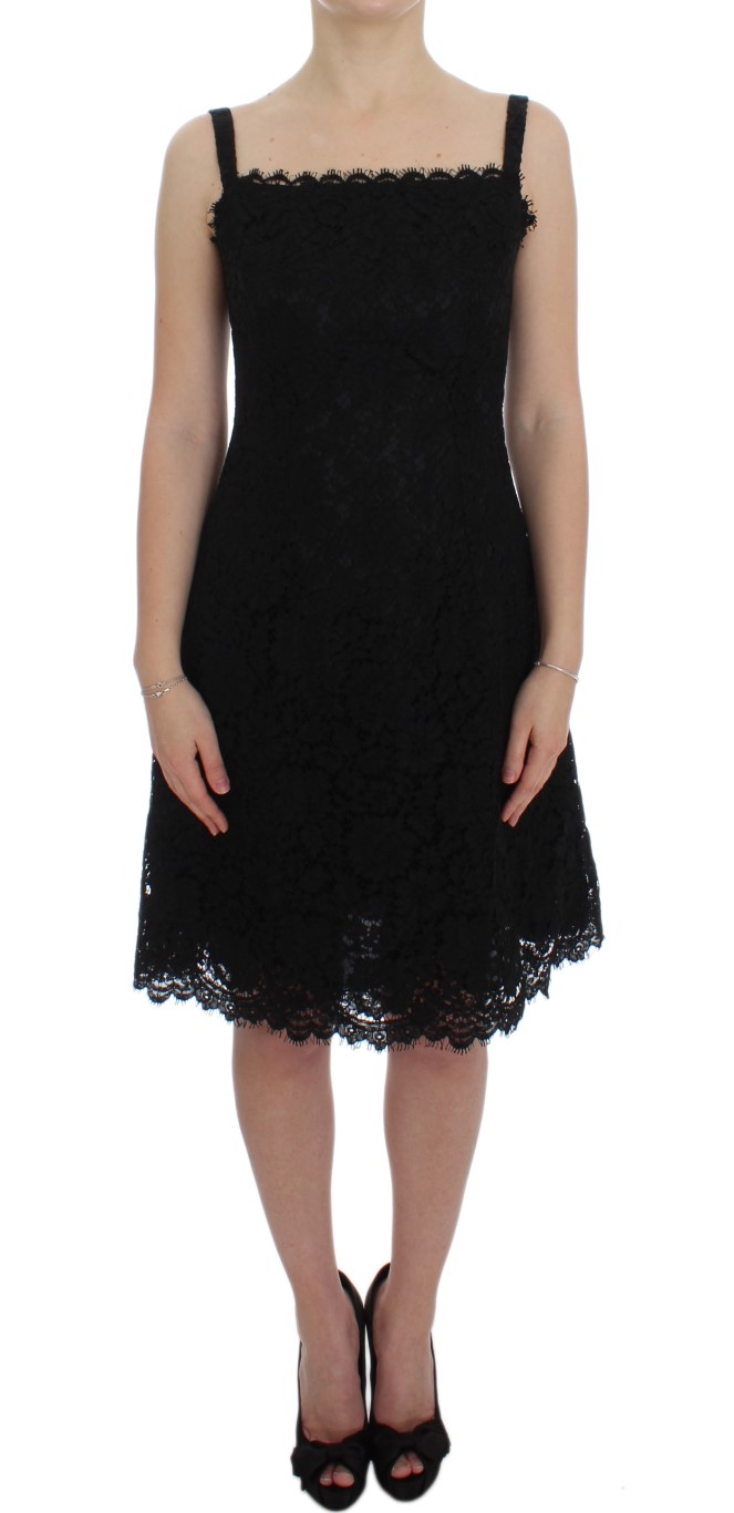 Black Dolce & Gabbana Elegant Black Floral Lace Knee-Length Dress IT40|S