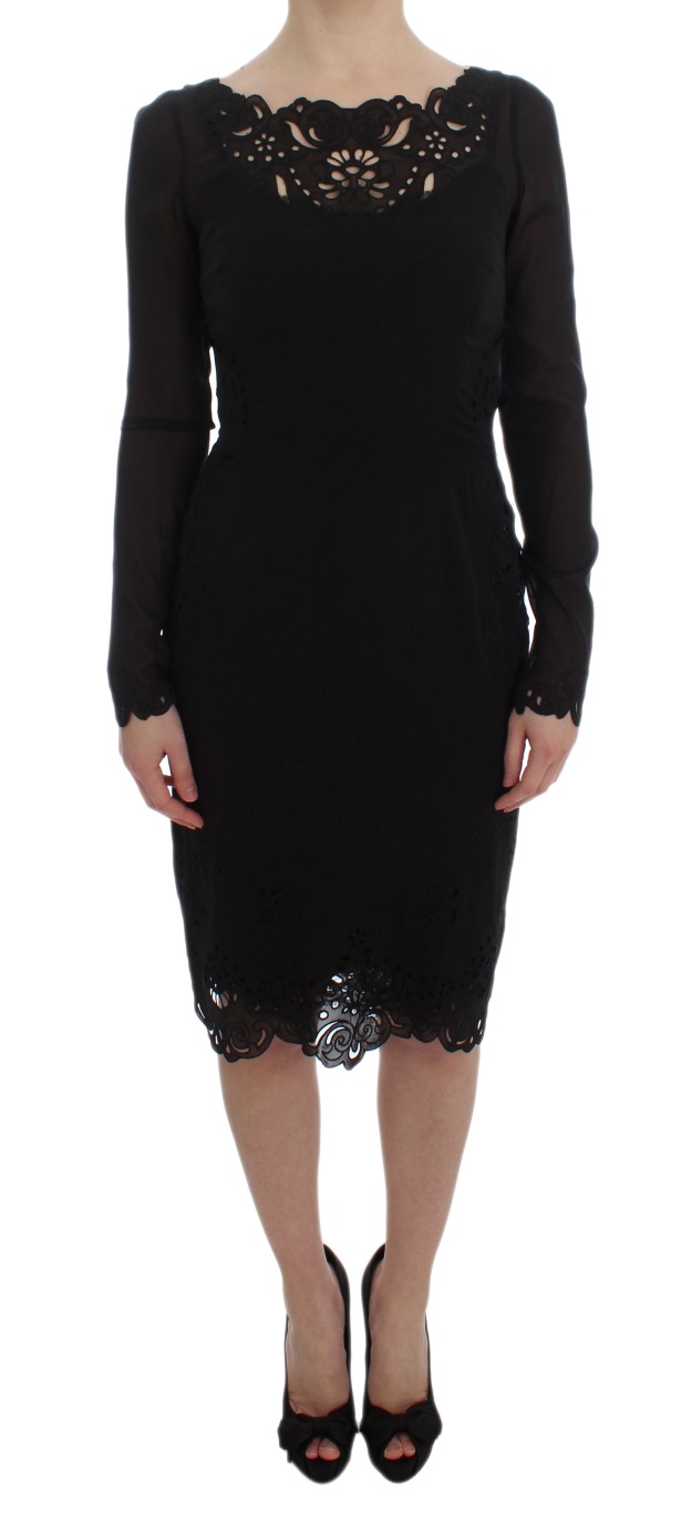 Black Dolce & Gabbana Elegant Black Floral Lace Sheath Dress IT36 | XS