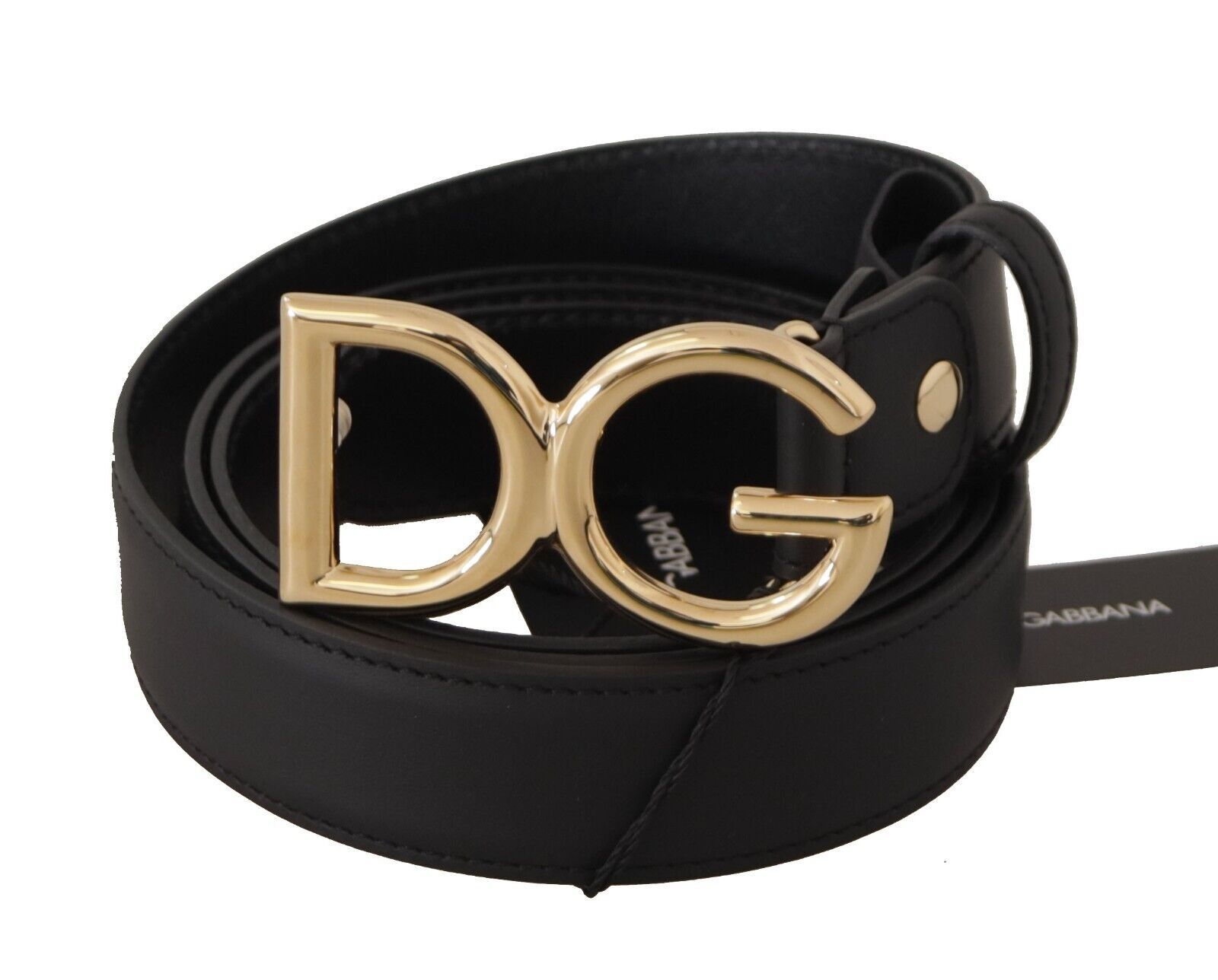 Black Dolce & Gabbana Elegant Black Leather Belt with Engraved Buckle 75 cm / 30 Inches