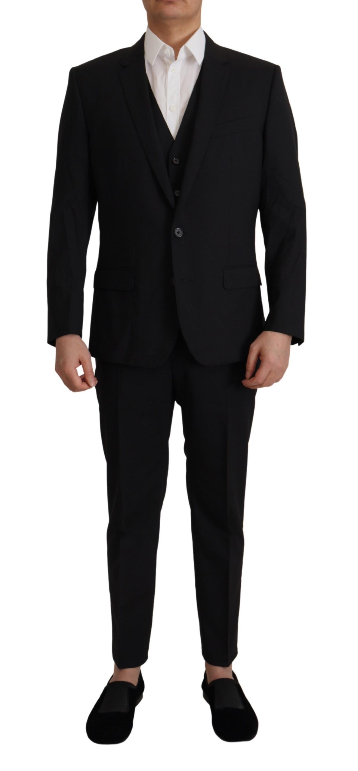 Black Dolce & Gabbana Elegant Black Three Piece Wool Suit IT48 | M