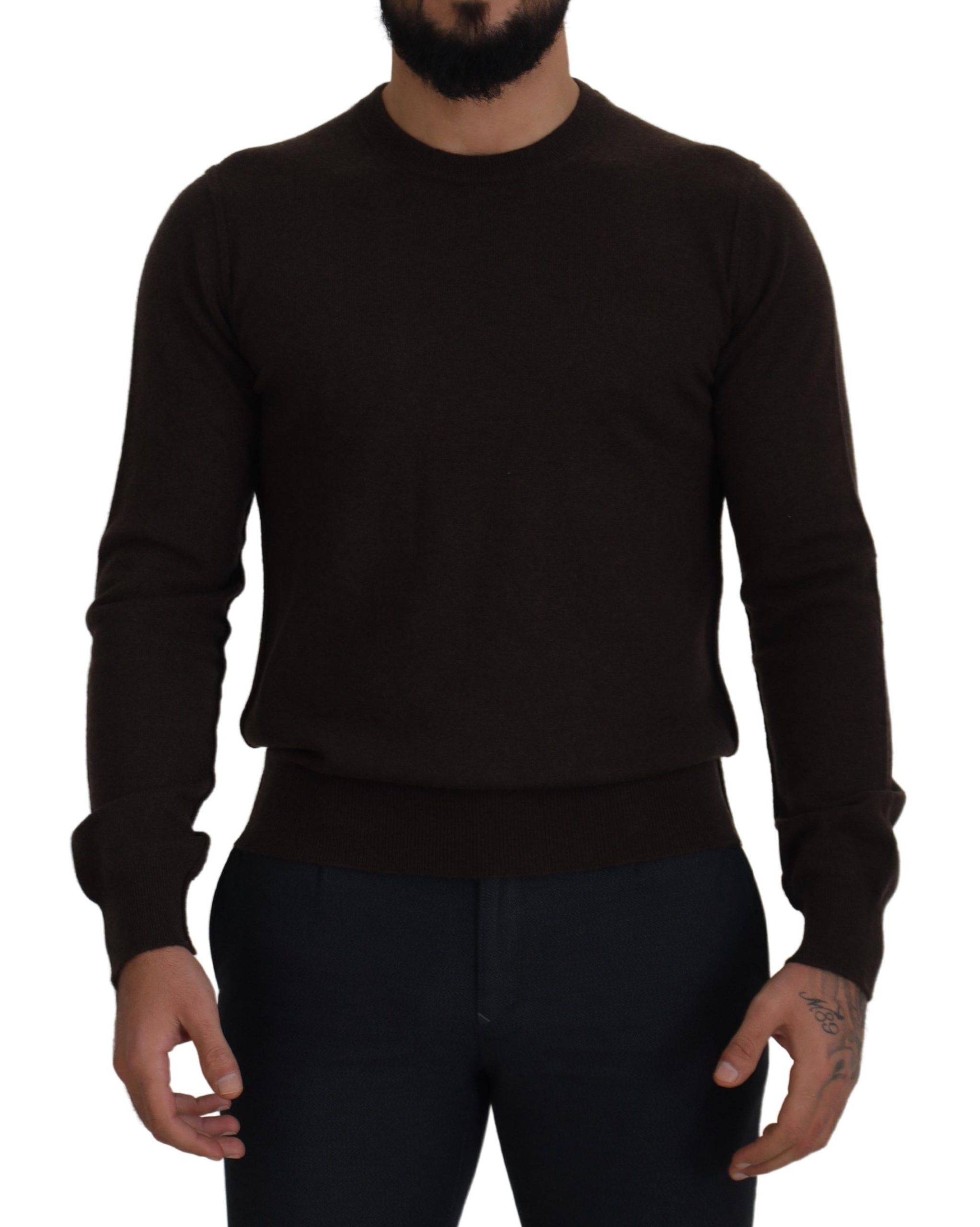 Brown Dolce & Gabbana Elegant Cashmere Crew Neck Sweater IT48 | M
