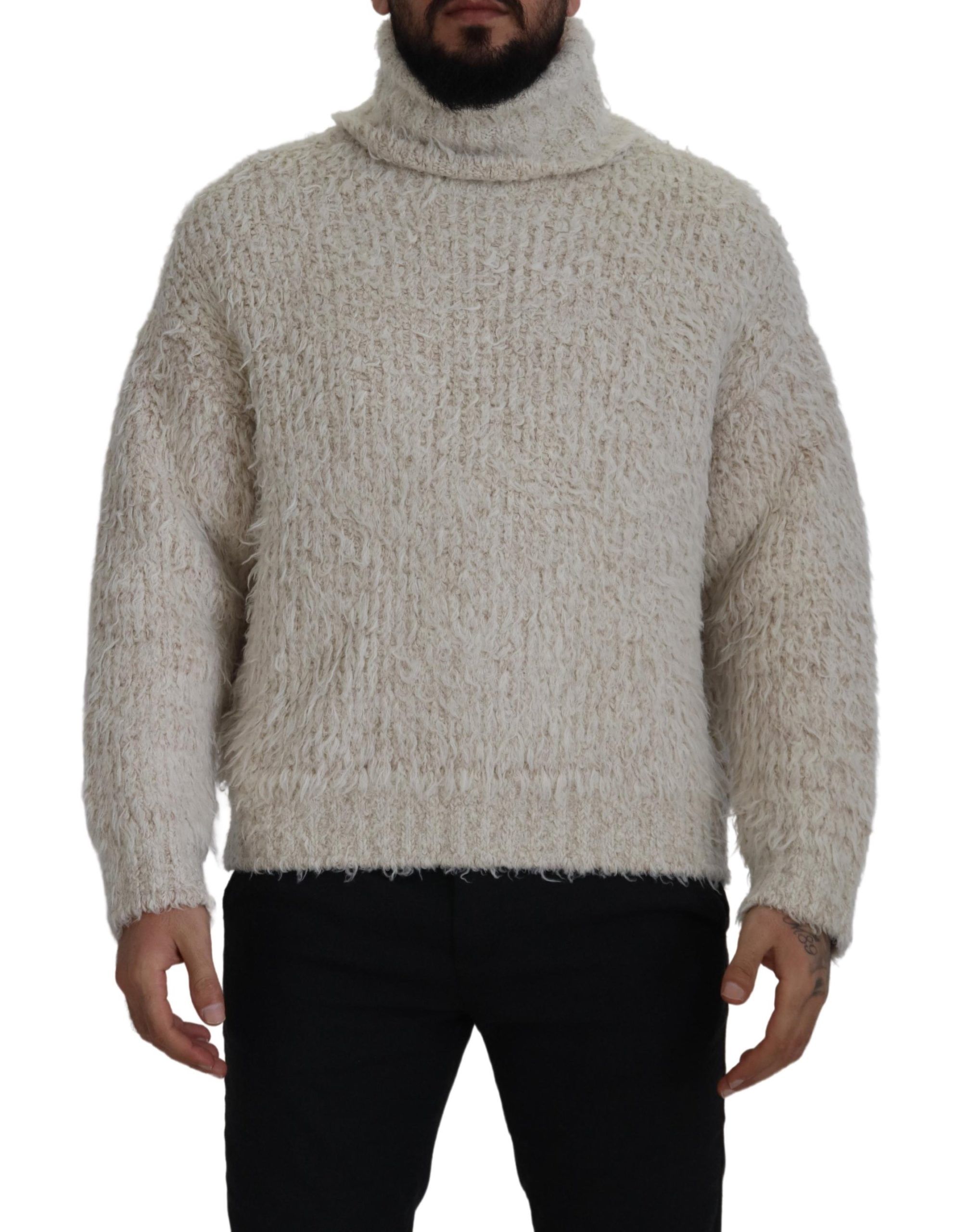 Cream Dolce & Gabbana Elegant Cream Turtleneck Wool Blend Sweater IT46 | S