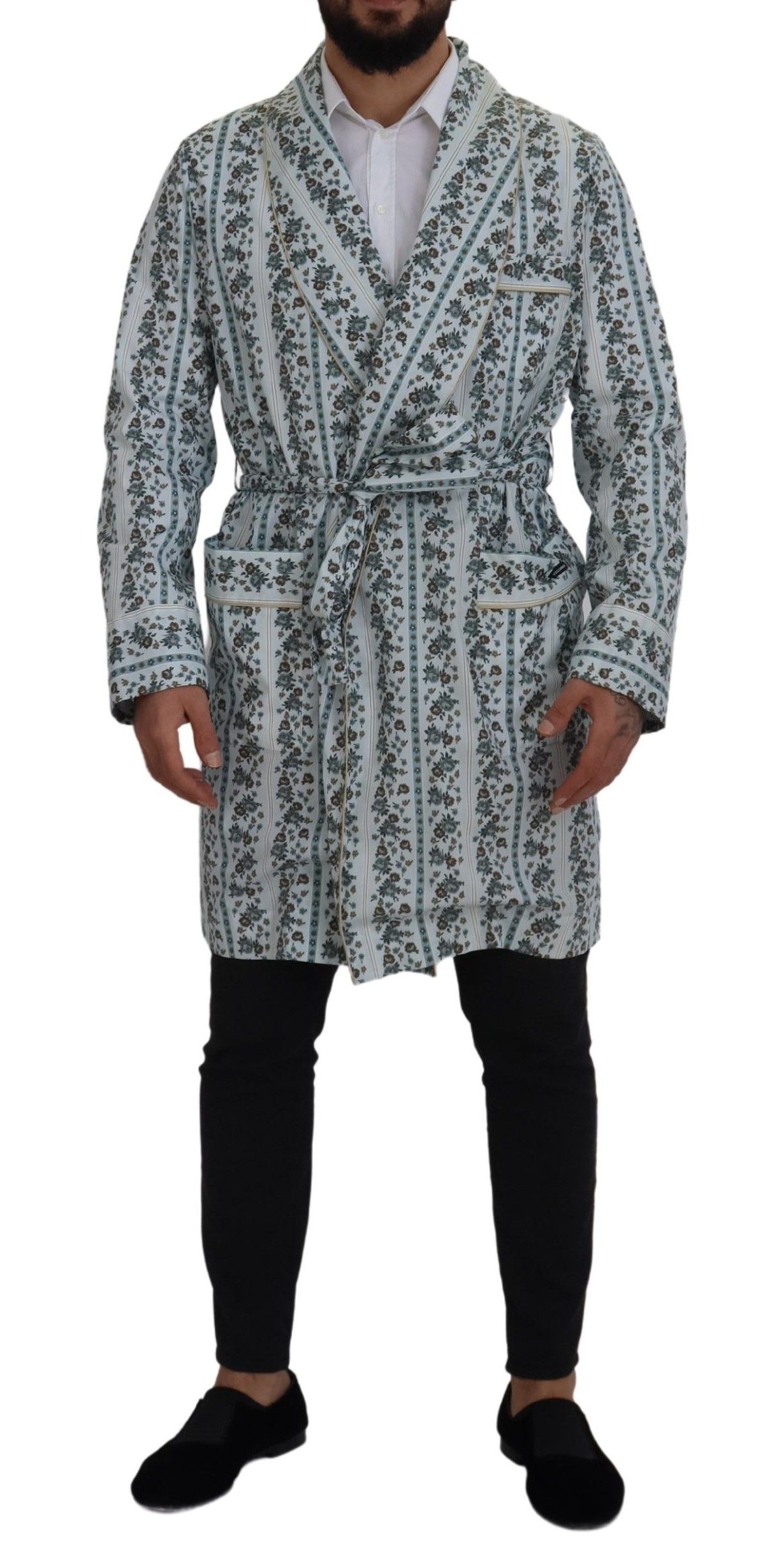 Blue Dolce & Gabbana Elegant Floral Cotton Jacket Robe IT48 | M