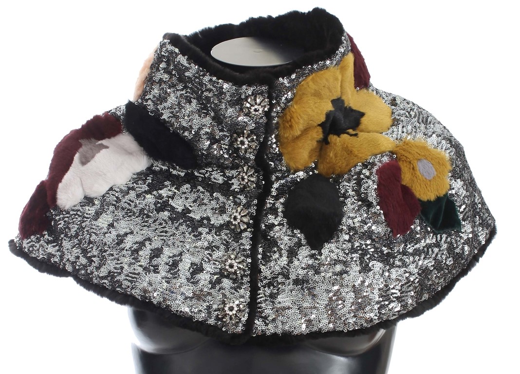 Multicolor Dolce & Gabbana Elegant Floral Sequined Fur Scarf IT42|M