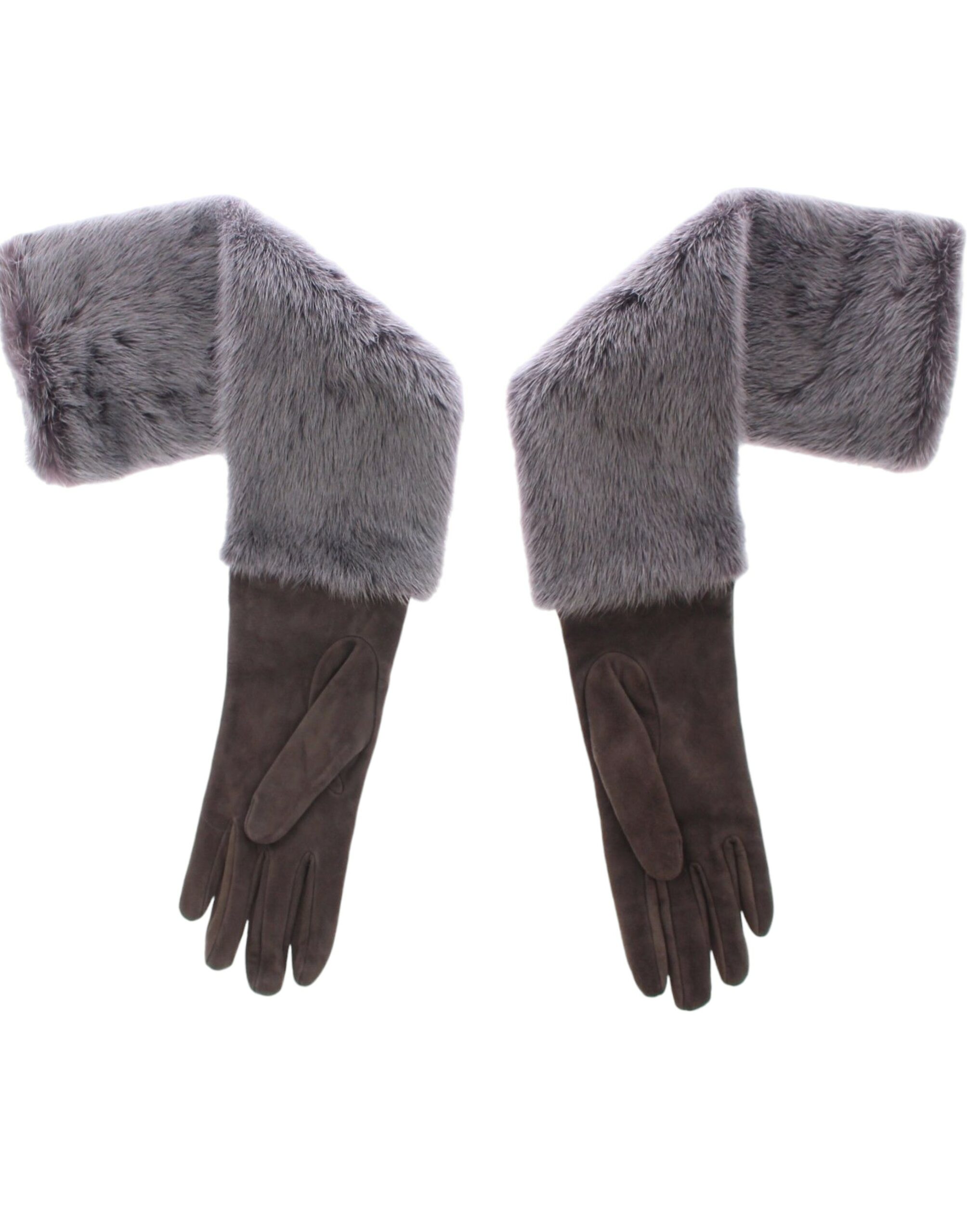 Dolce Gabbana Elegant Gray Mink Fur Leather Elbow Gloves 75