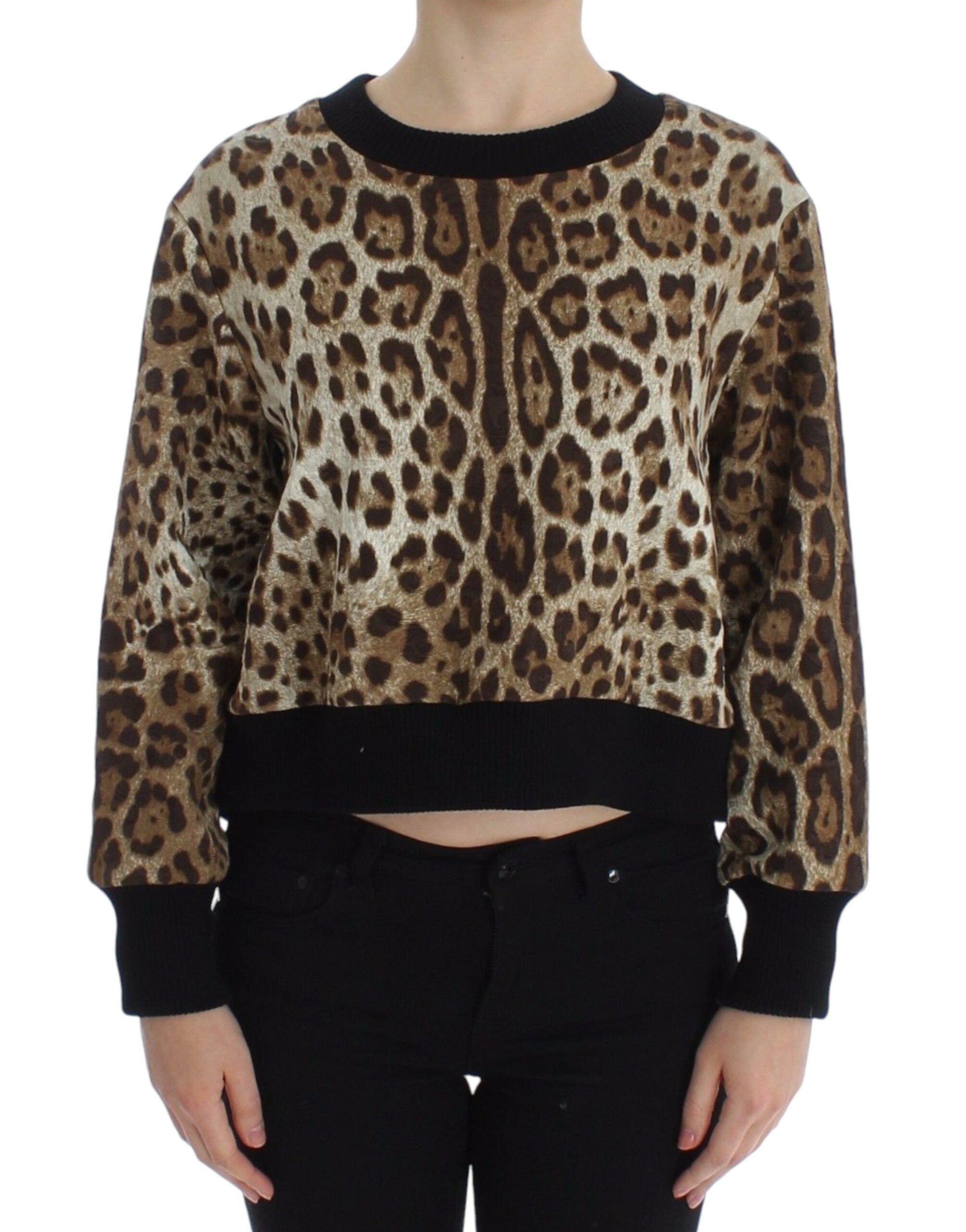 Brown Dolce & Gabbana Elegant Leopard Print Short Sweater Top IT44|L