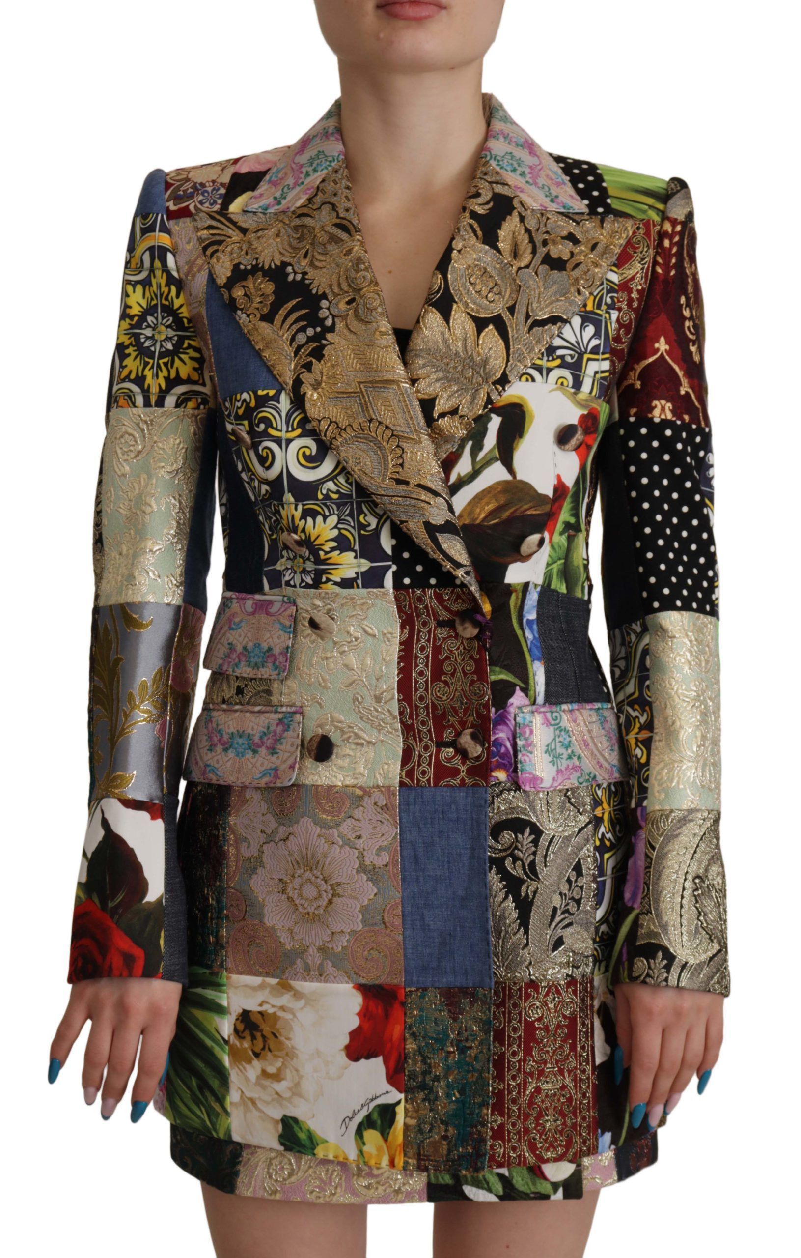 Multicolor Dolce & Gabbana Elegant Multicolor Patchwork Blazer Jacket IT36|XXS