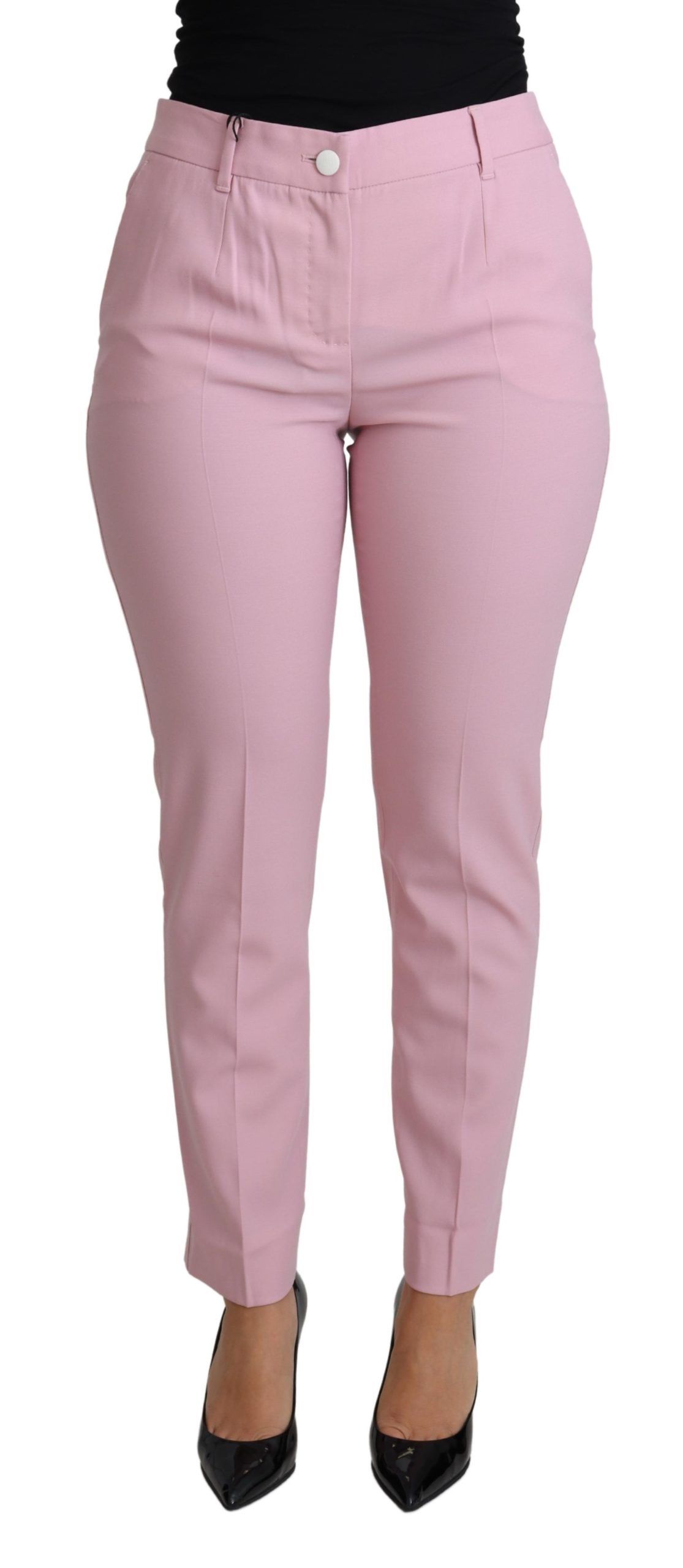 Pink Dolce & Gabbana Elegant Pink High-Waisted Wool Trousers IT36 | XS