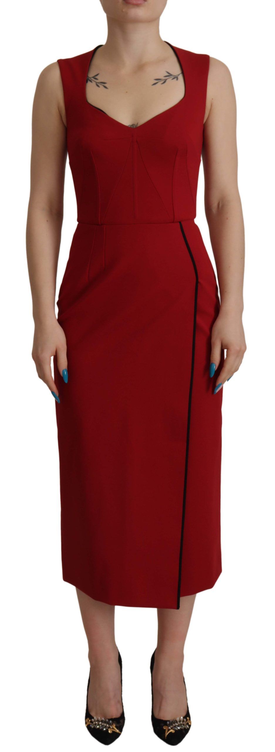 Red Dolce & Gabbana Elegant Red Bodycon Midi Dress IT36|XXS