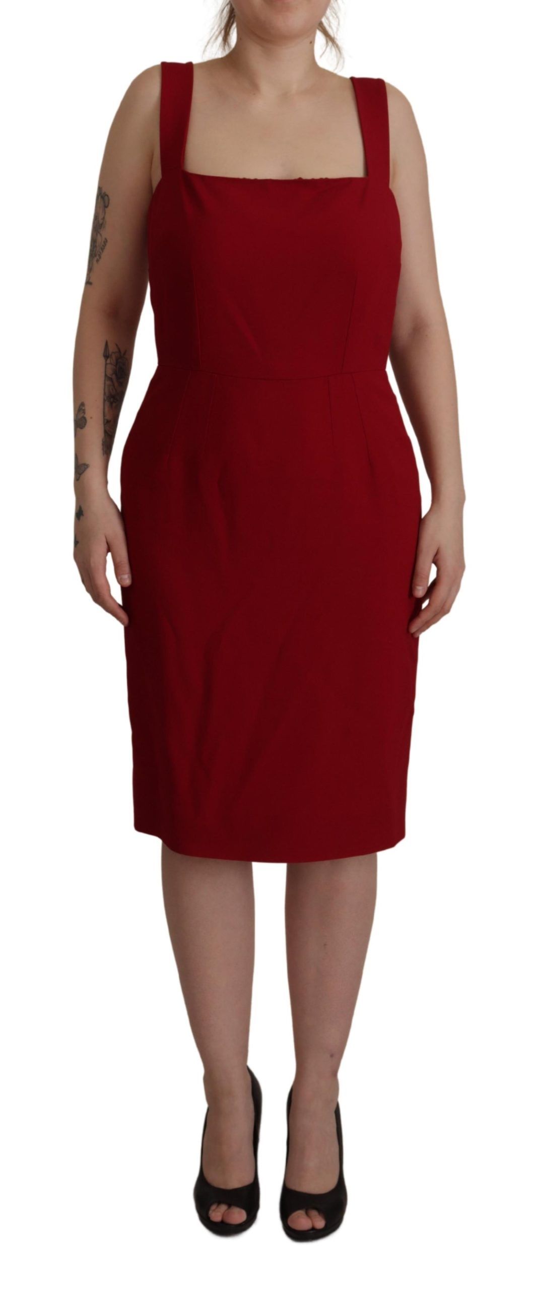 Red Dolce & Gabbana Elegant Red Square Neck Midi Dress IT46|XL