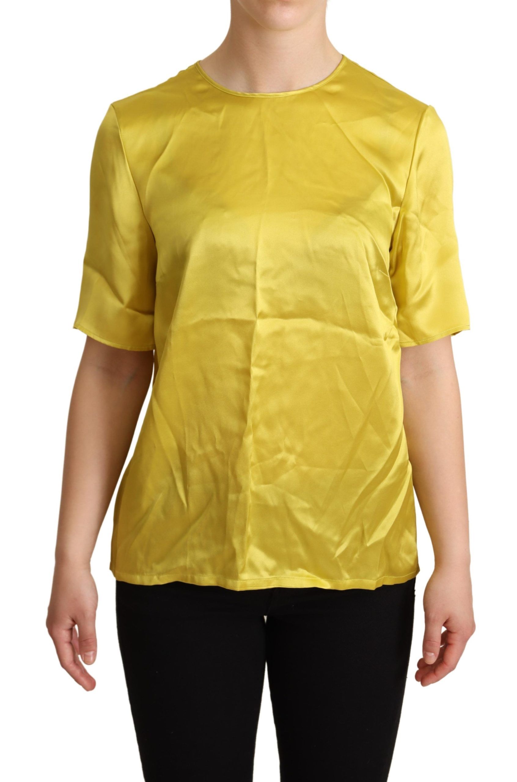 Yellow Dolce & Gabbana Elegant Silk Short Sleeve Blouse Top - Yellow IT38|XS