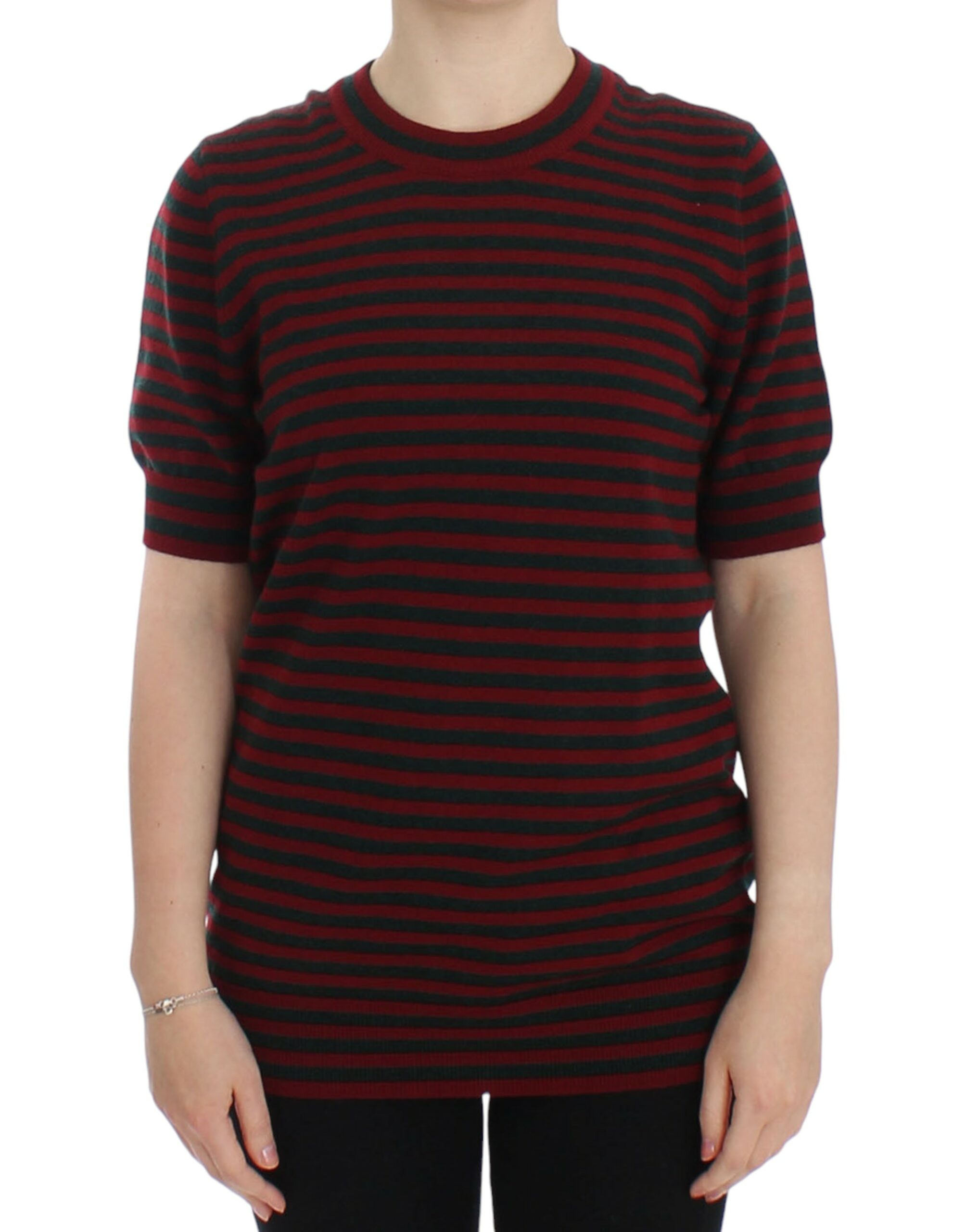 Red Dolce & Gabbana Elegant Striped Cashmere Crewneck Sweater IT36 | S