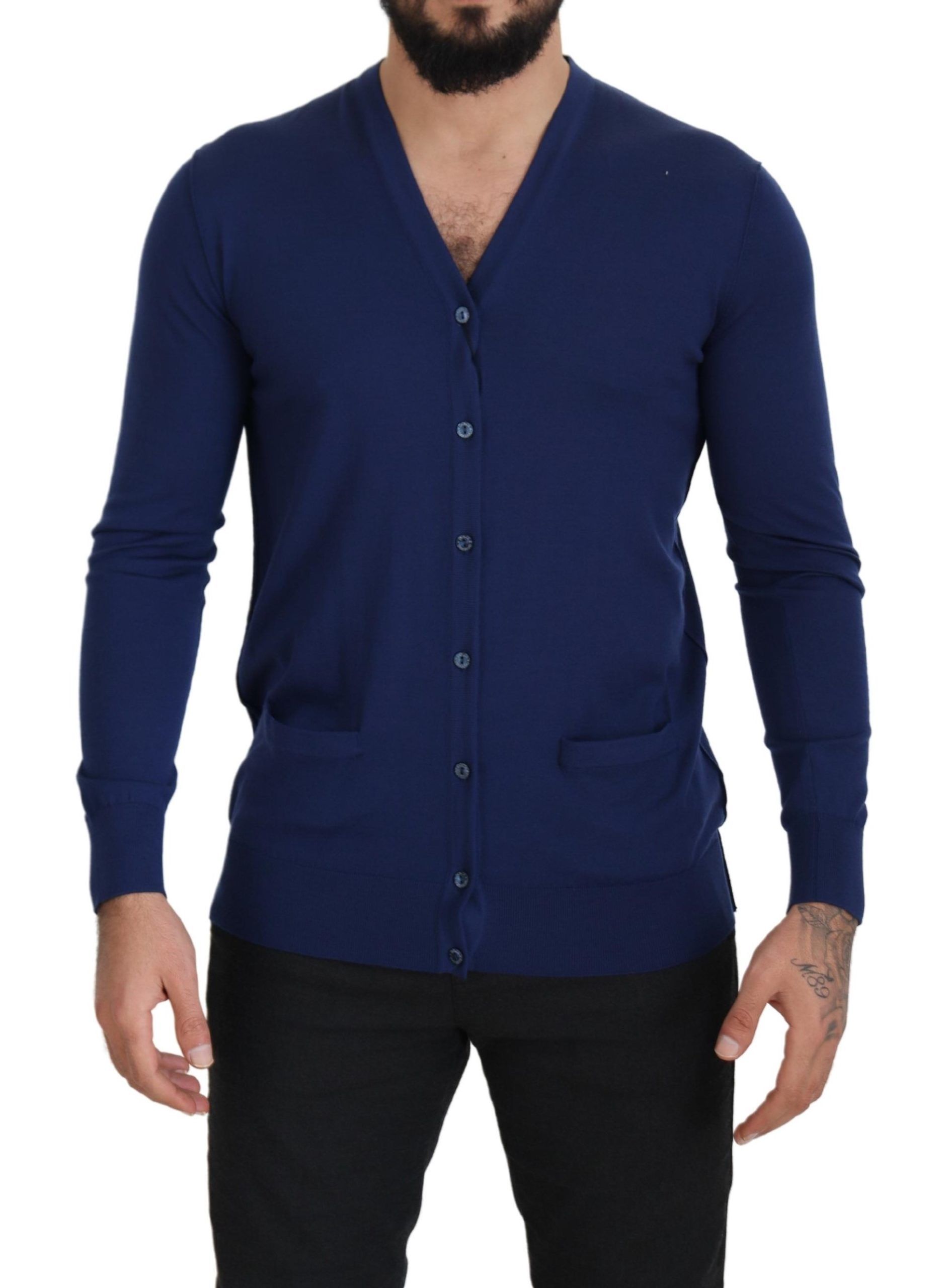 Blue Dolce & Gabbana Elegant Virgin Wool Blue Cardigan Sweater IT44 | XS