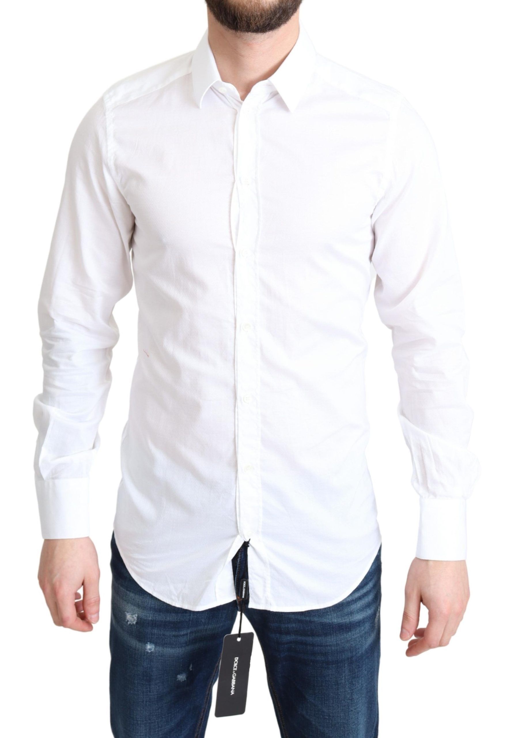 White Dolce & Gabbana Elegant White Cotton Dress Shirt Slim Fit IT37 | XS