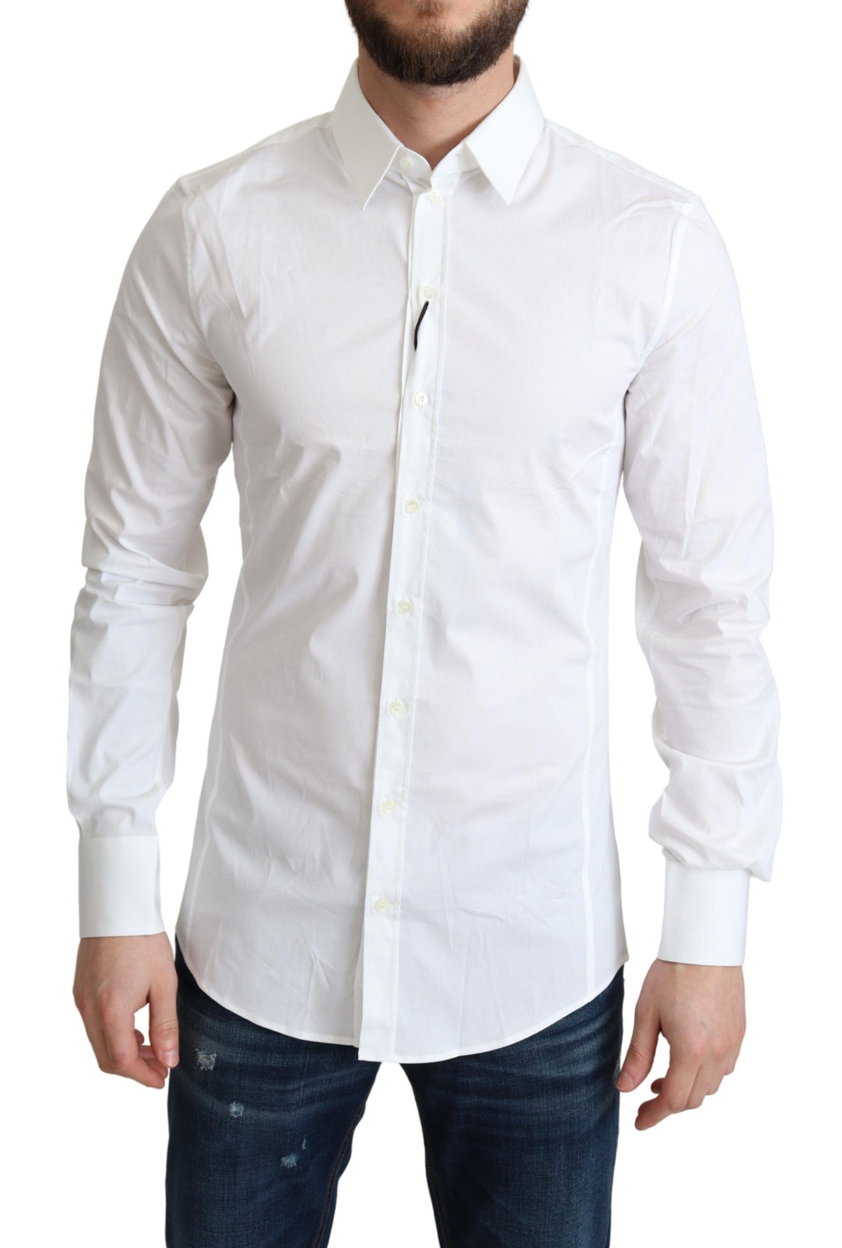 White Dolce & Gabbana Elegant White Cotton Stretch Dress Shirt IT38 | XS