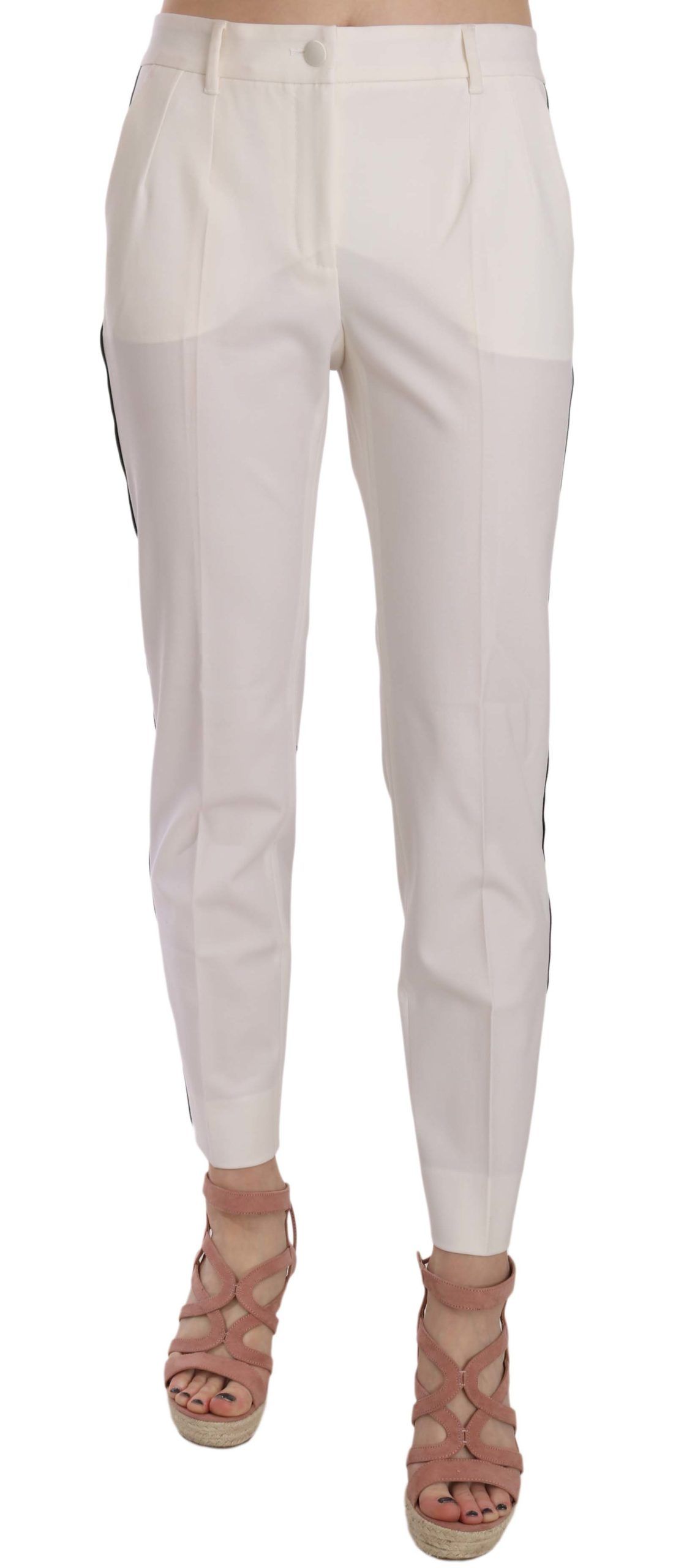 White Dolce & Gabbana Elegant White Stripe Wool Tapered Trousers IT42|M