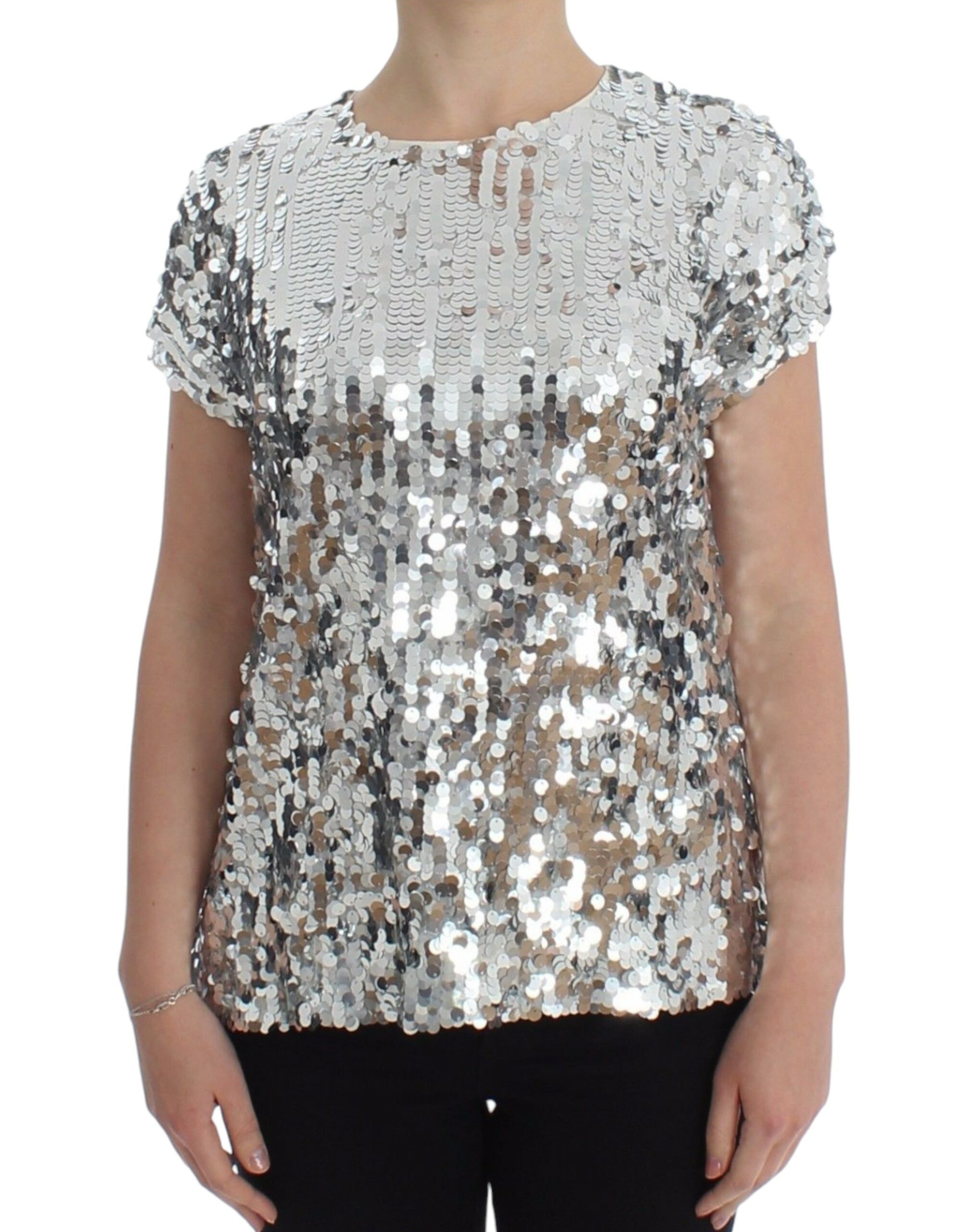 Silver Dolce & Gabbana Enchanted Sicily Sequined Evening Blouse IT42