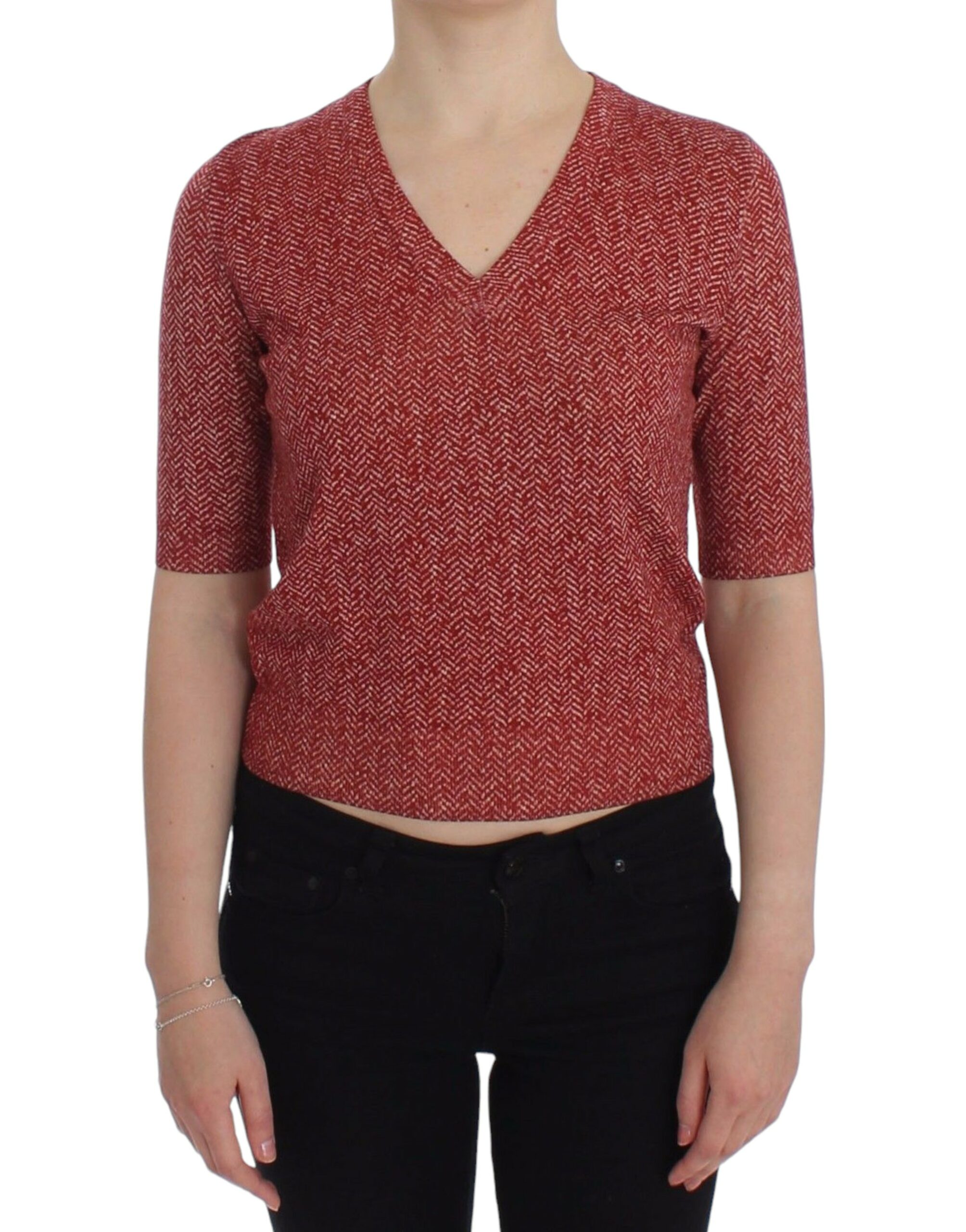 Red Dolce & Gabbana Enchanting Red Tweed V-Neck Sweater IT38