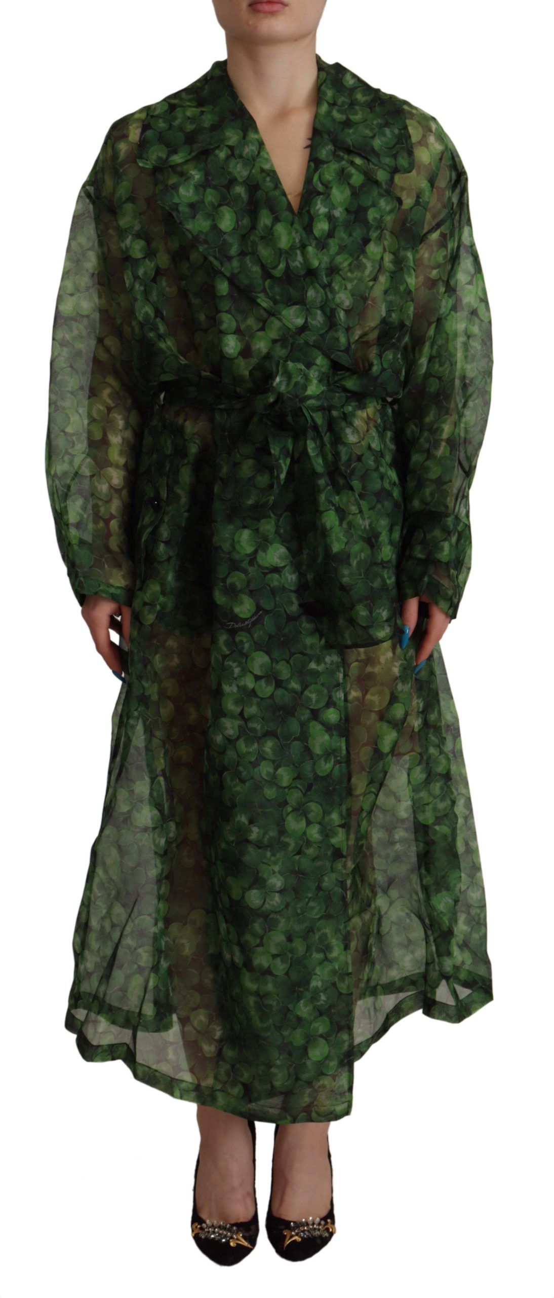 Green Dolce & Gabbana Enchanting Sheer Silk Organza Trench Coat IT38|XS