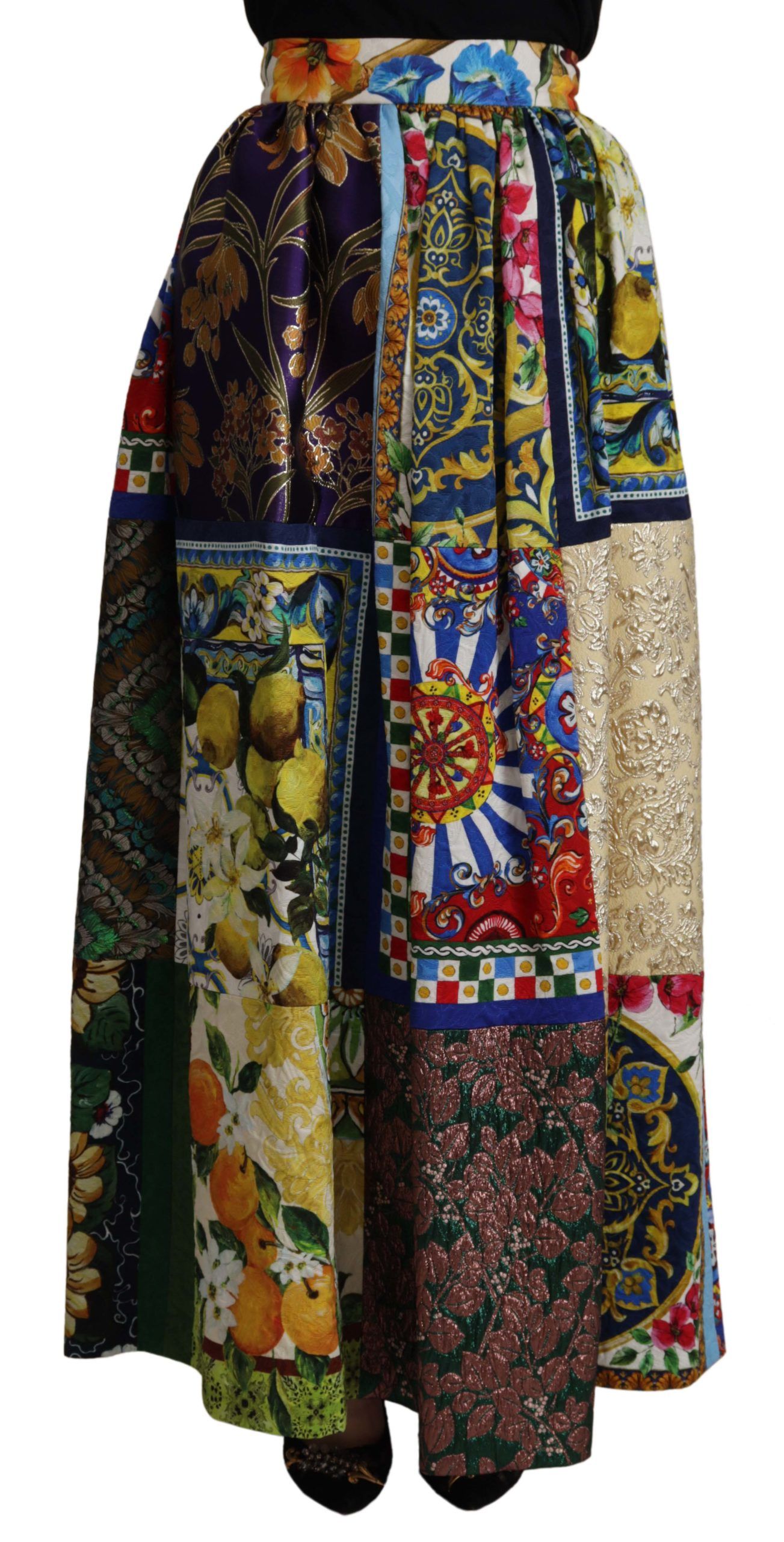 Multicolor Dolce & Gabbana High Waist Maxi Skirt with Sicilian Patterns IT36 | XS