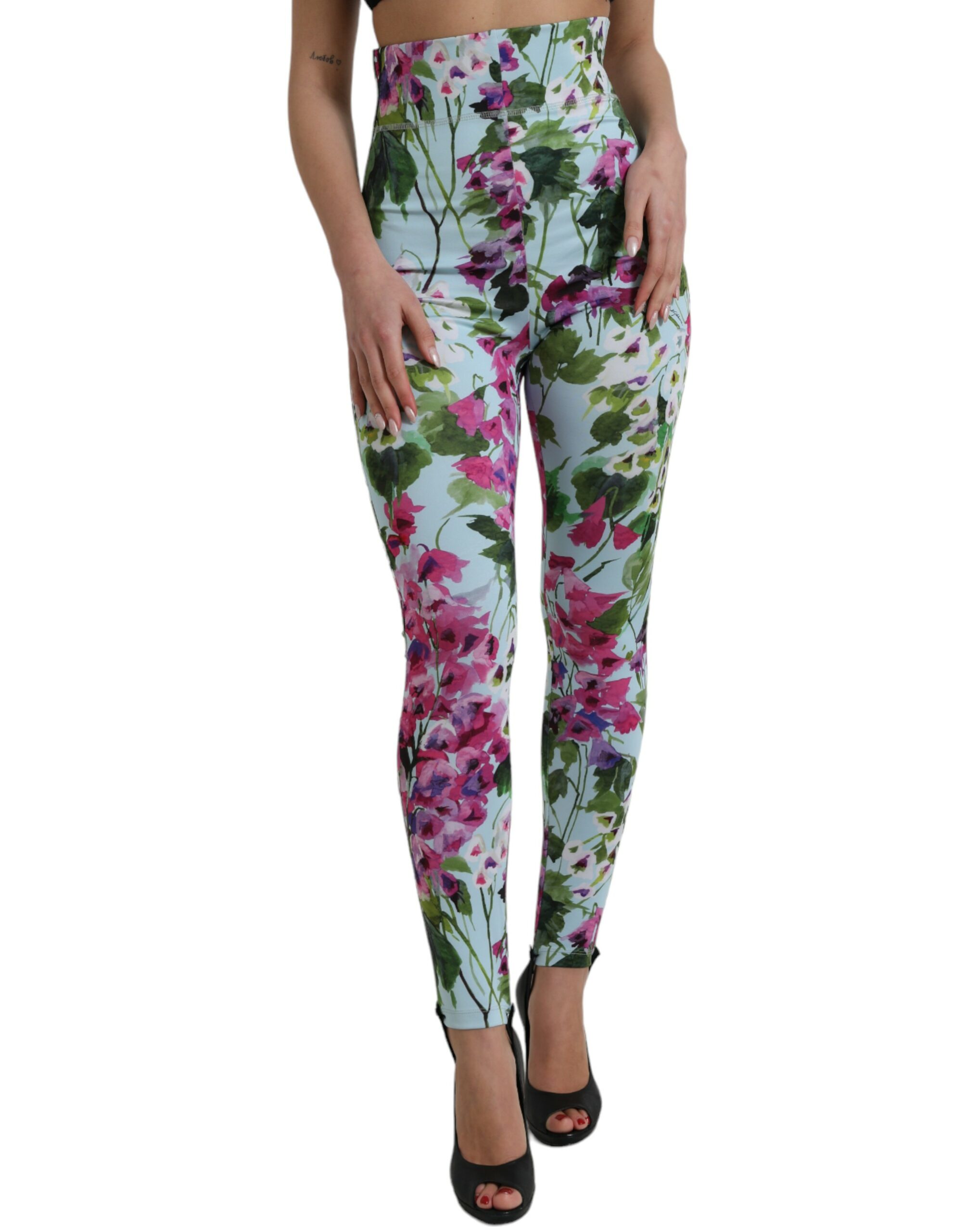 Multicolor Dolce & Gabbana Multicolor Floral High Waist Leggings Pants IT40|S