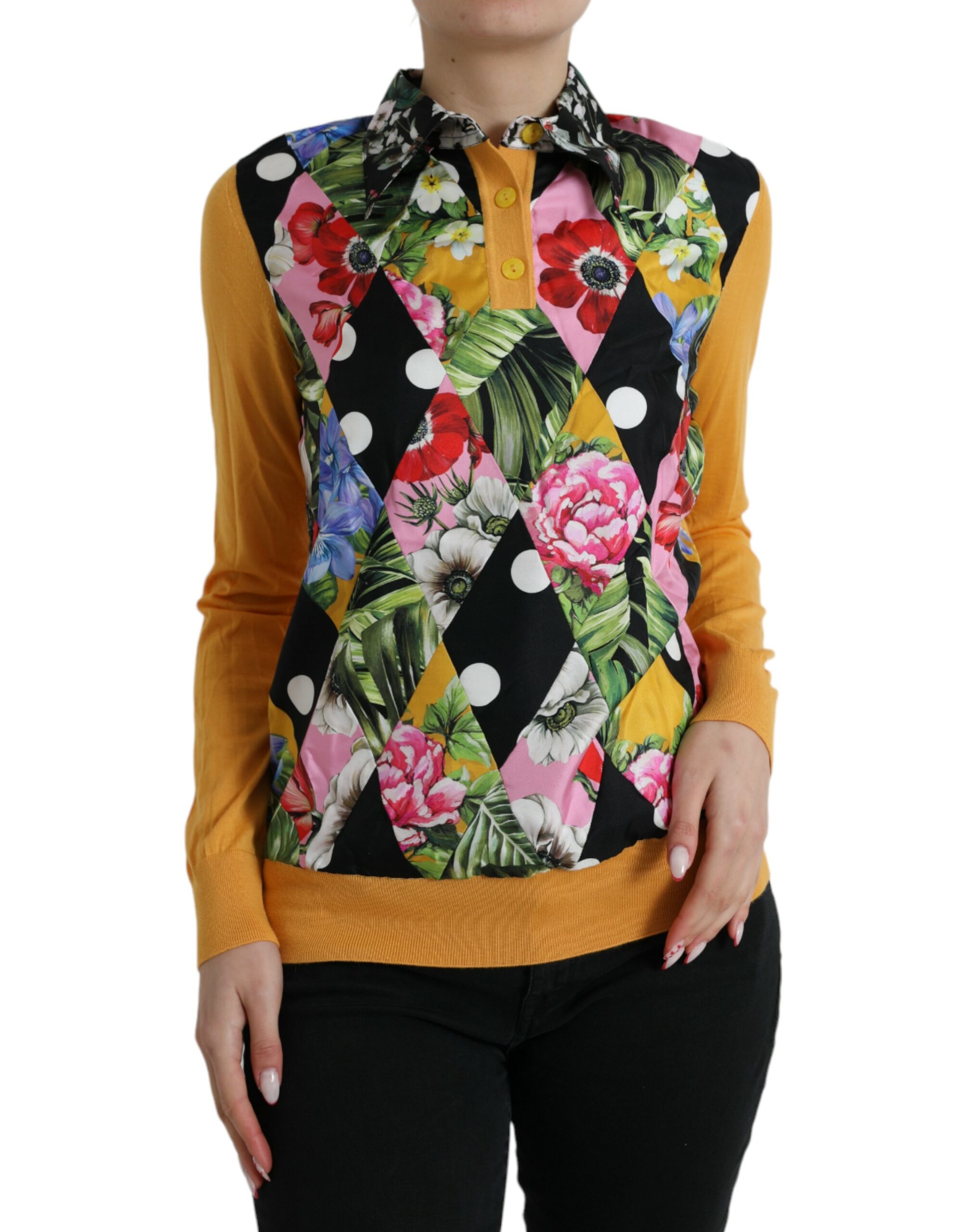 Multicolor Dolce & Gabbana Multicolor Patchwork Cashmere Henley Sweater IT40|S