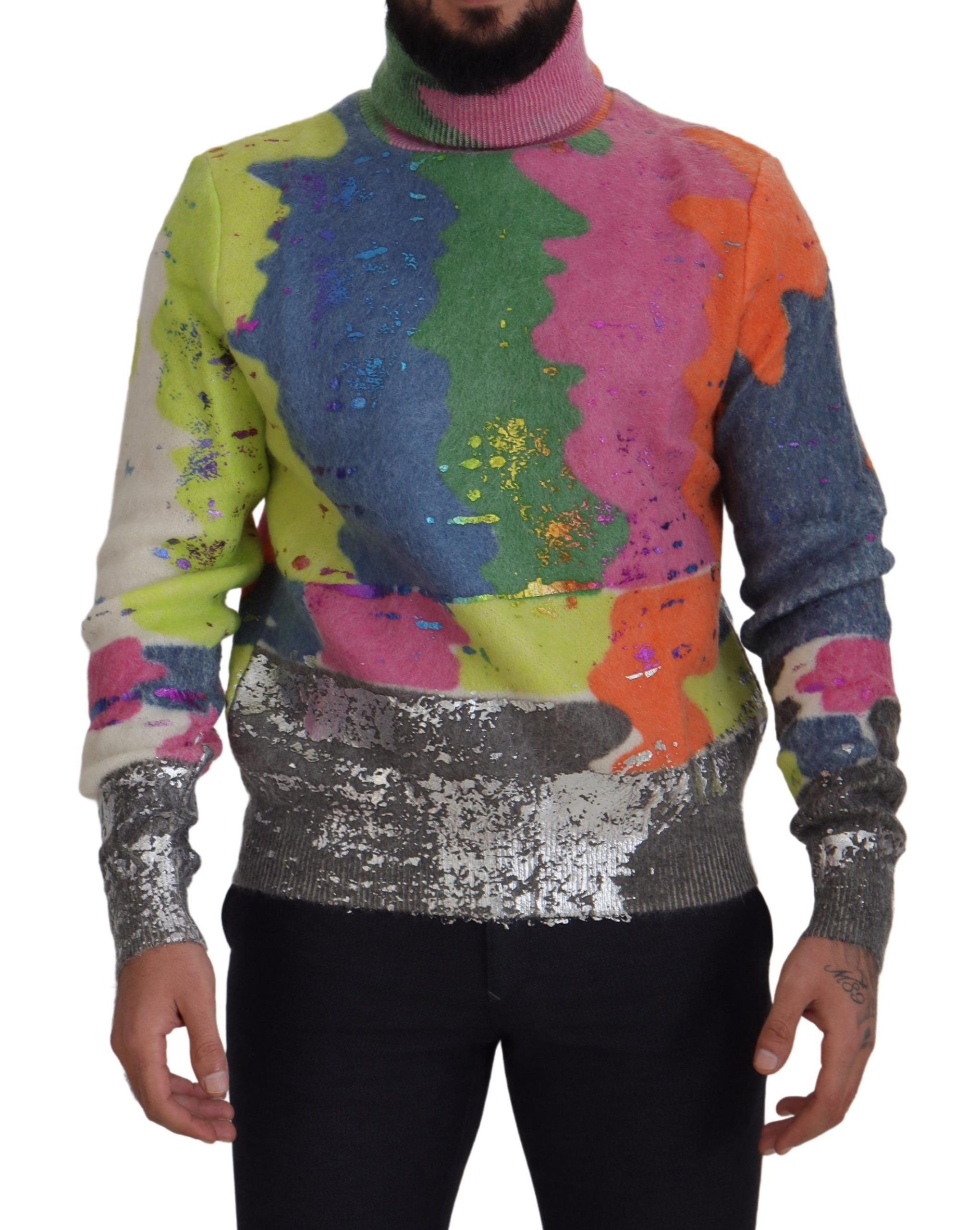 Multicolor Dolce & Gabbana Multicolor Turtleneck TV Motive Sweater IT44 | XS