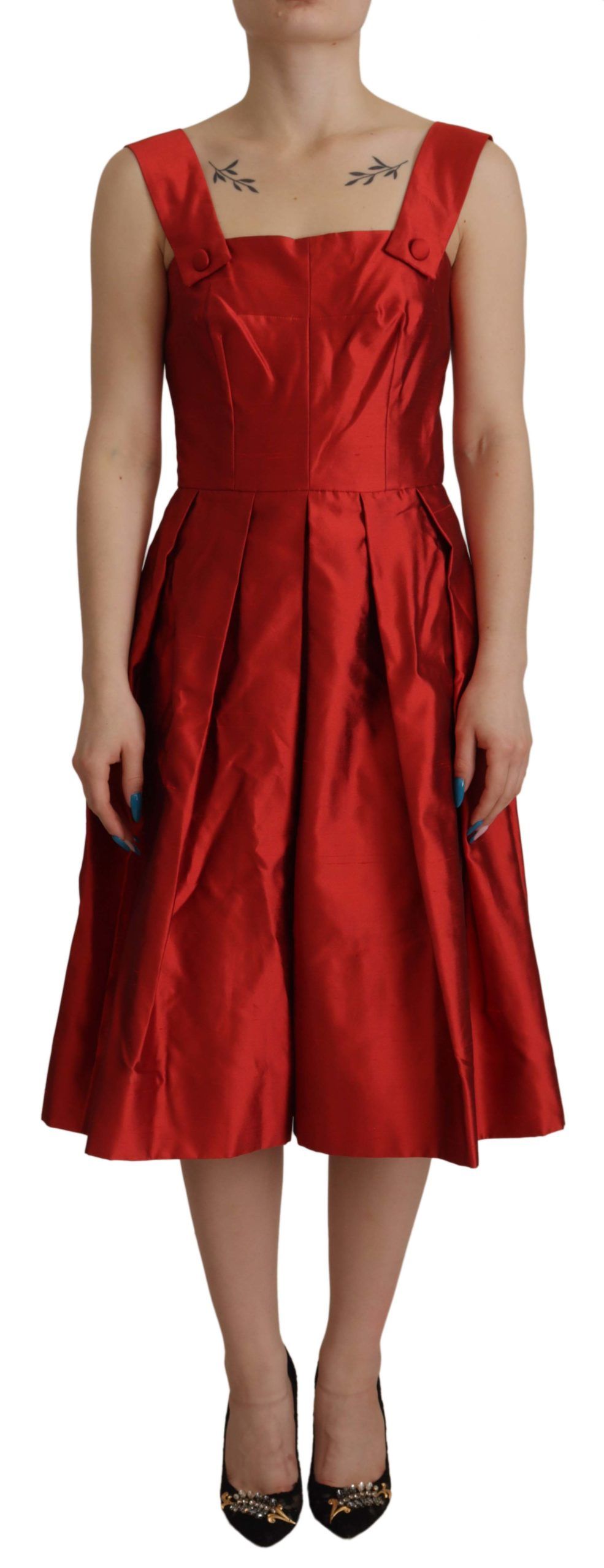 Red Dolce & Gabbana Radiant Red Silk A-Line Midi Dress IT36|XXS