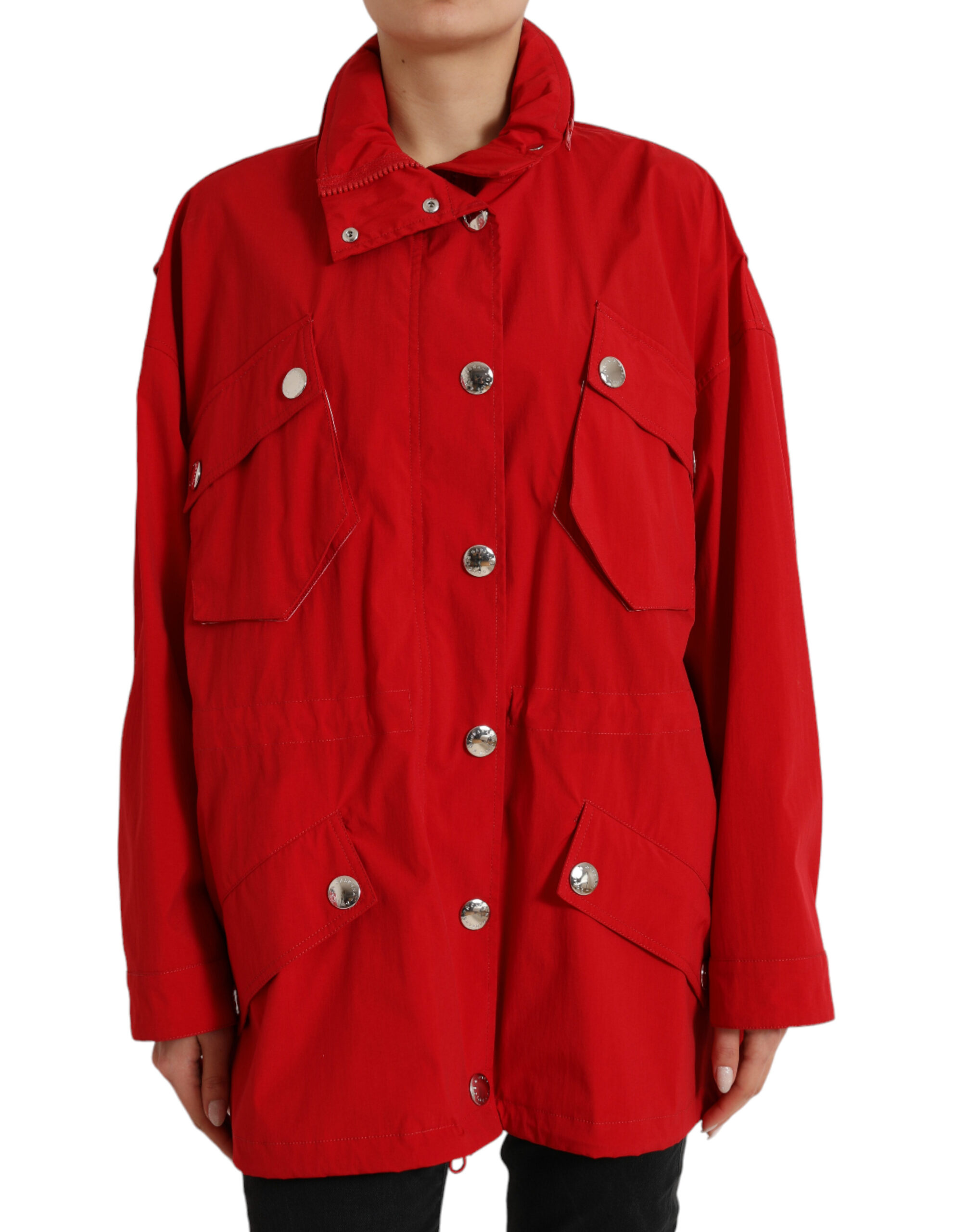 Red Dolce & Gabbana Red Polyester Hooded Button Rain Coat Jacket IT40|S