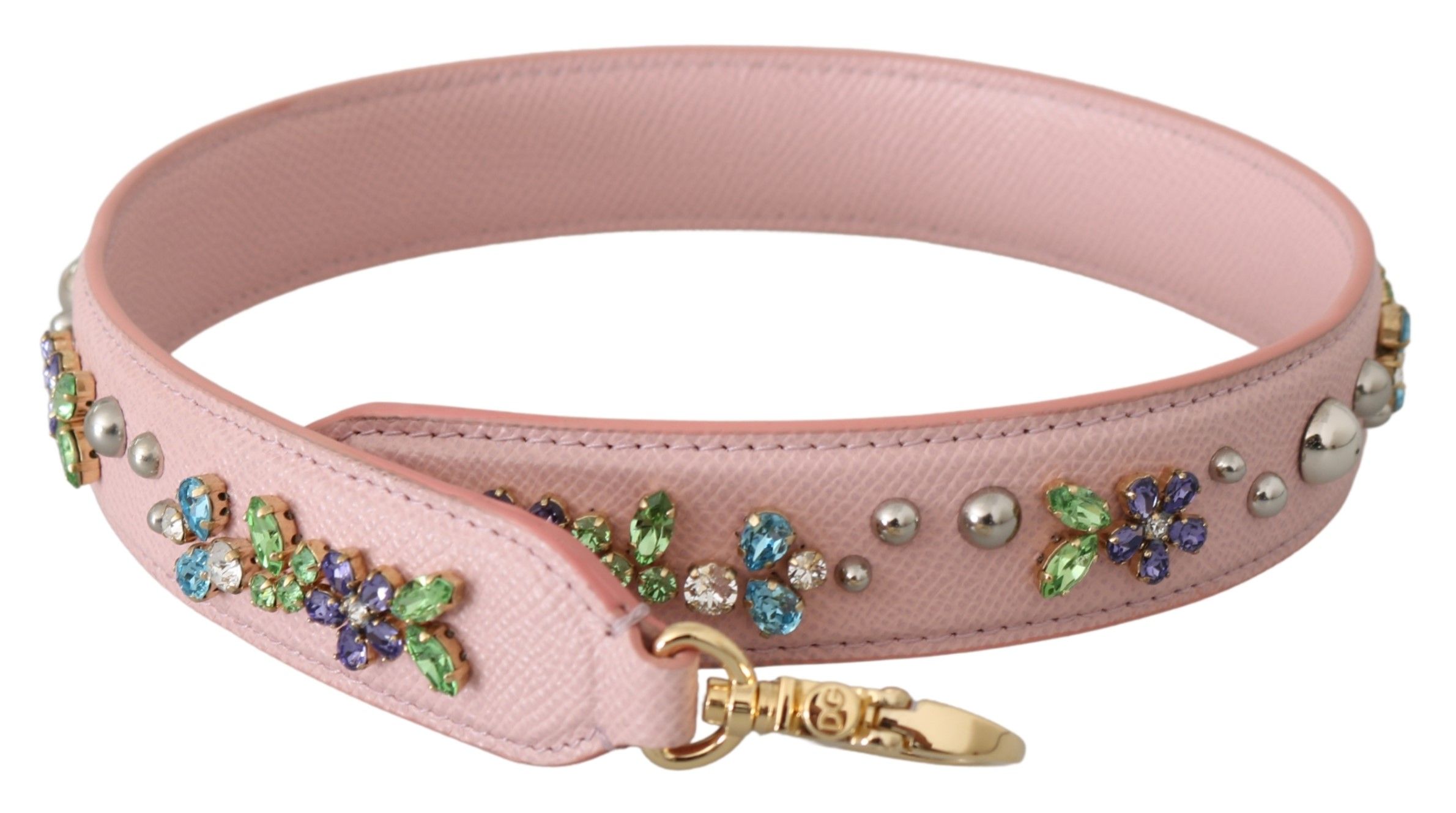 Pink Dolce & Gabbana Stunning Pink Crystal Studded Leather Strap