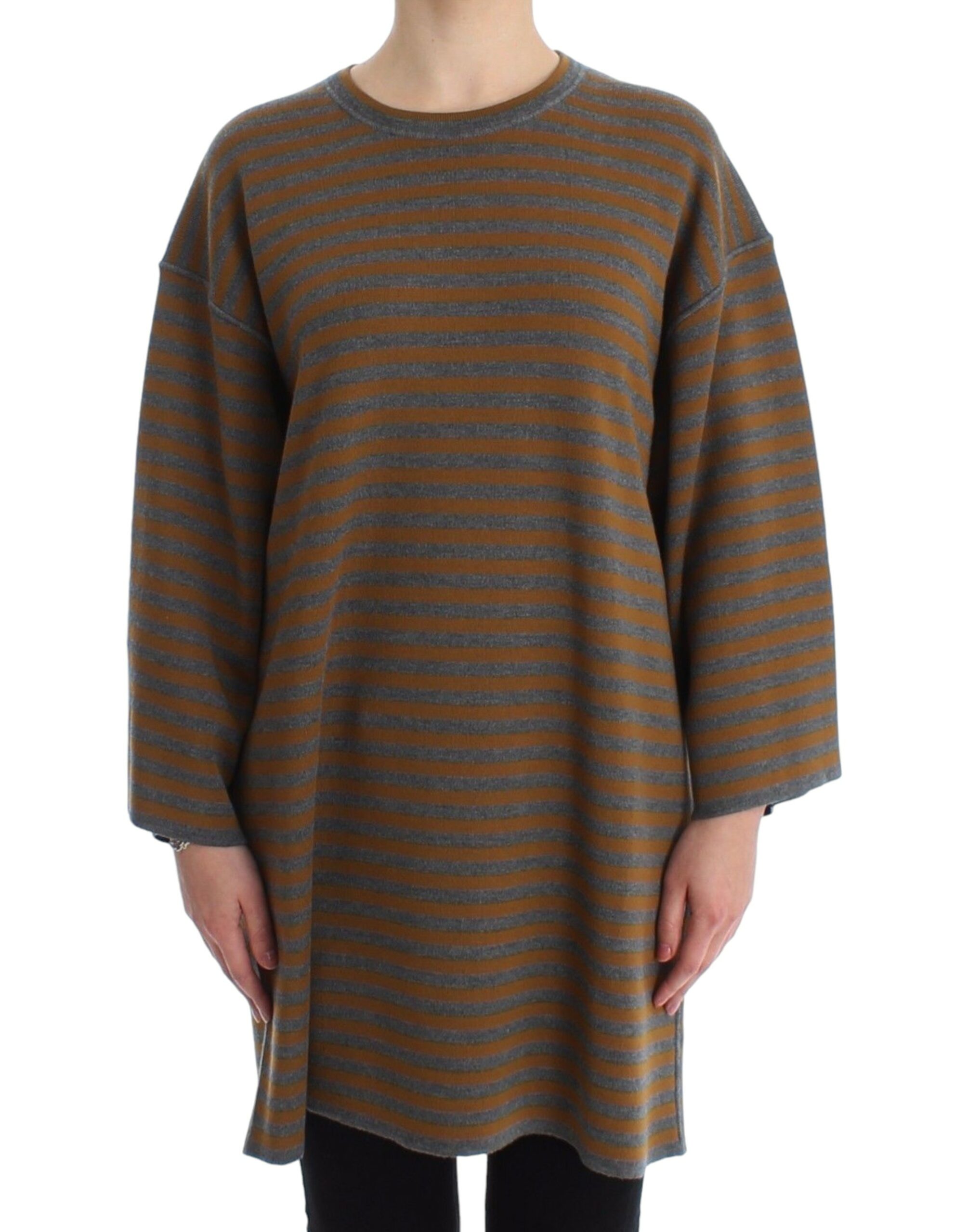 Gray Dolce & Gabbana Yellow & Gray Striped Oversized Sweater IT40| L