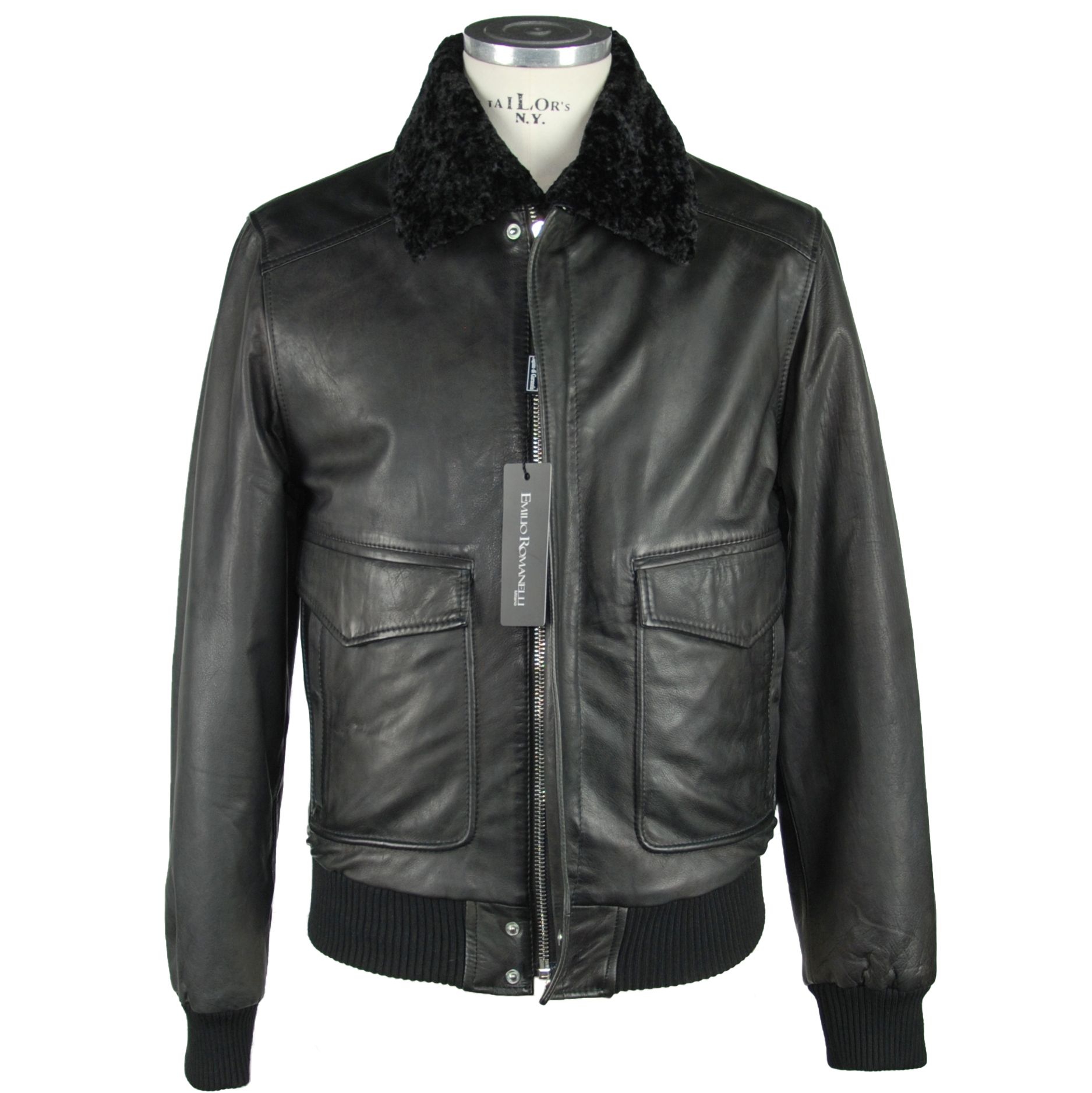 Emilio Romanelli Sleek Black Leather Zip Jacket IT50