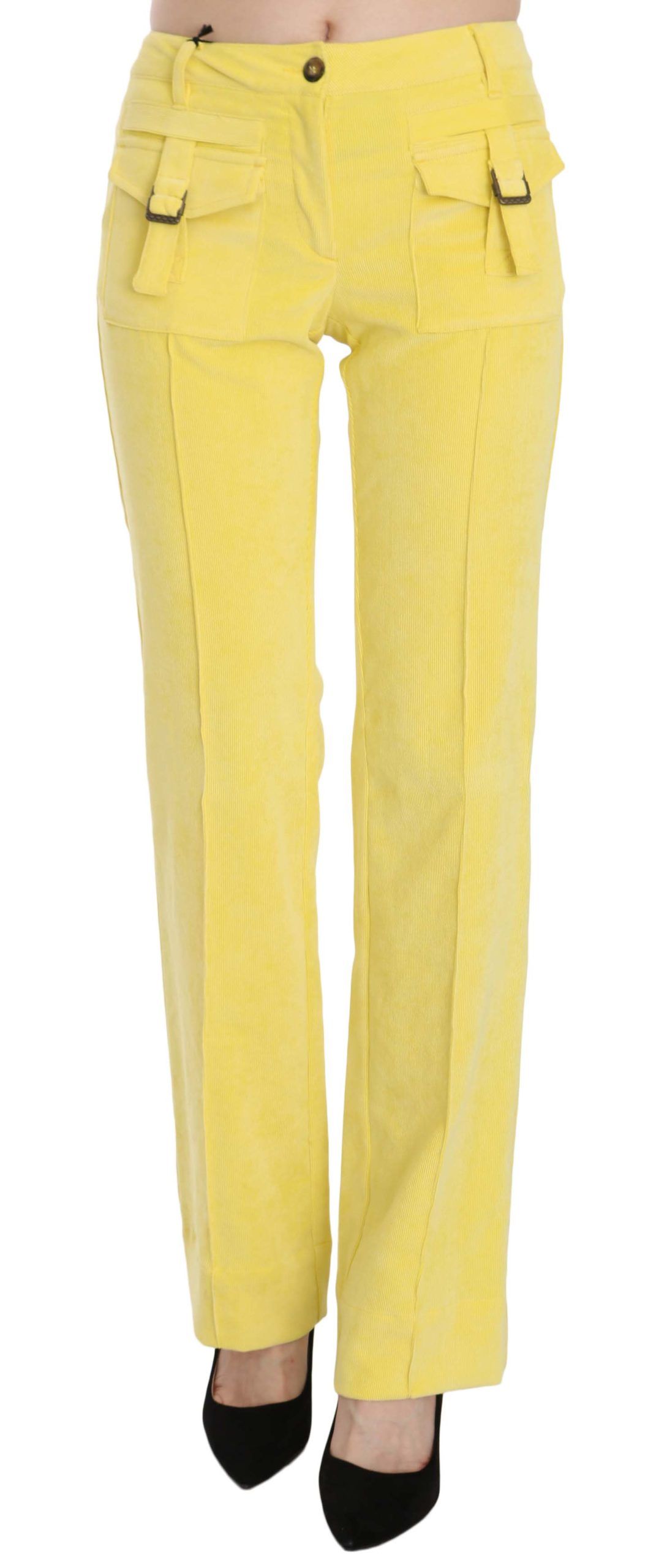Yellow Just Cavalli Chic Yellow Corduroy Mid Waist Pants IT46|XL