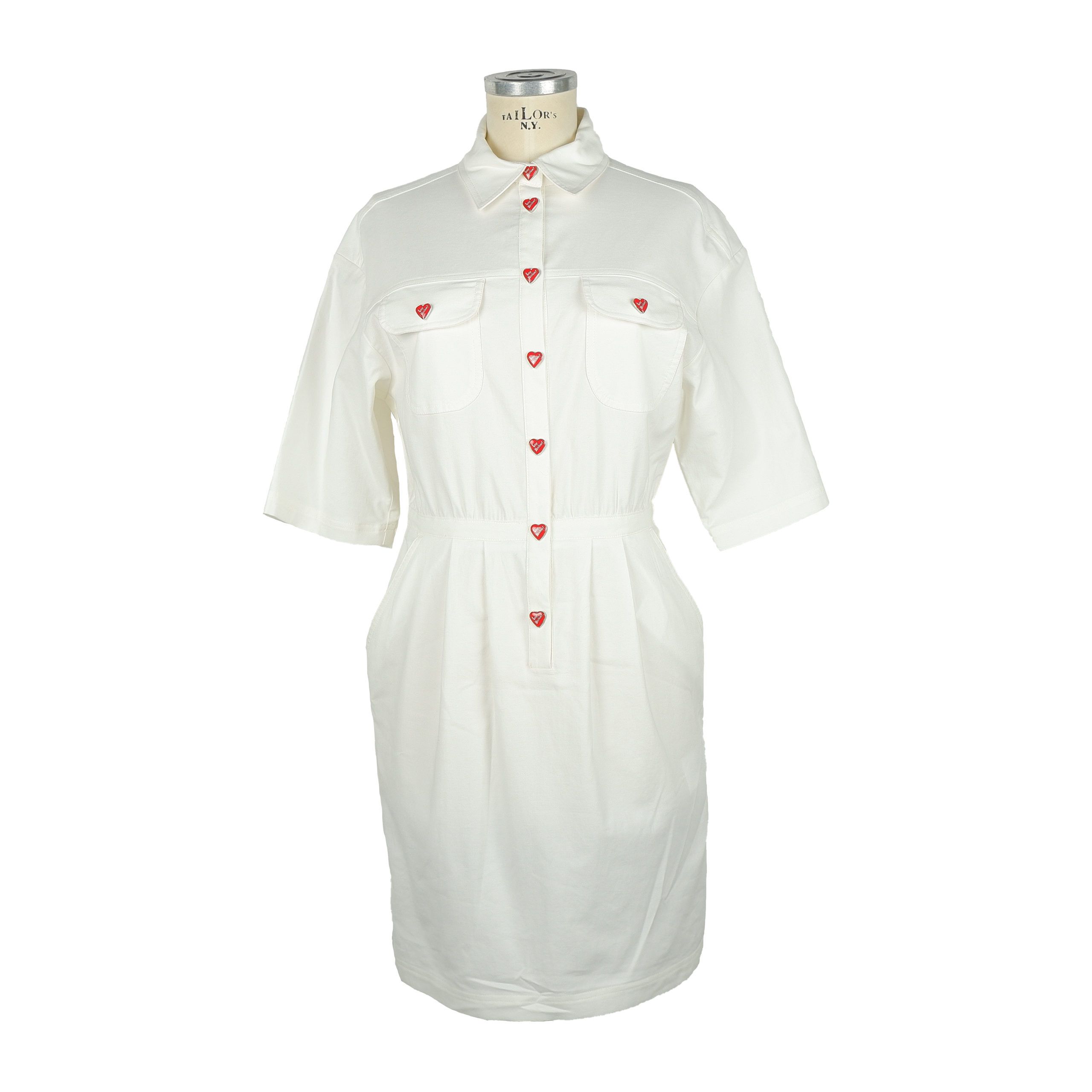 White Love Moschino Chic Short Sleeve Buttoned Dress IT44|L