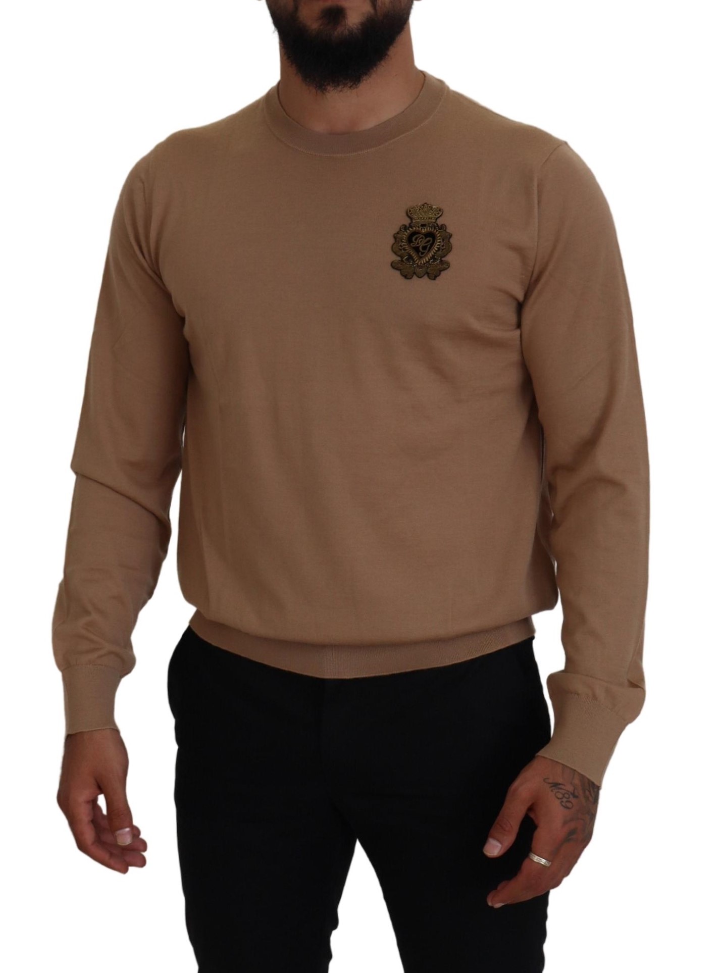 Beige Dolce & Gabbana Beige Cashmere Crewneck Pullover Sweater IT48 | M