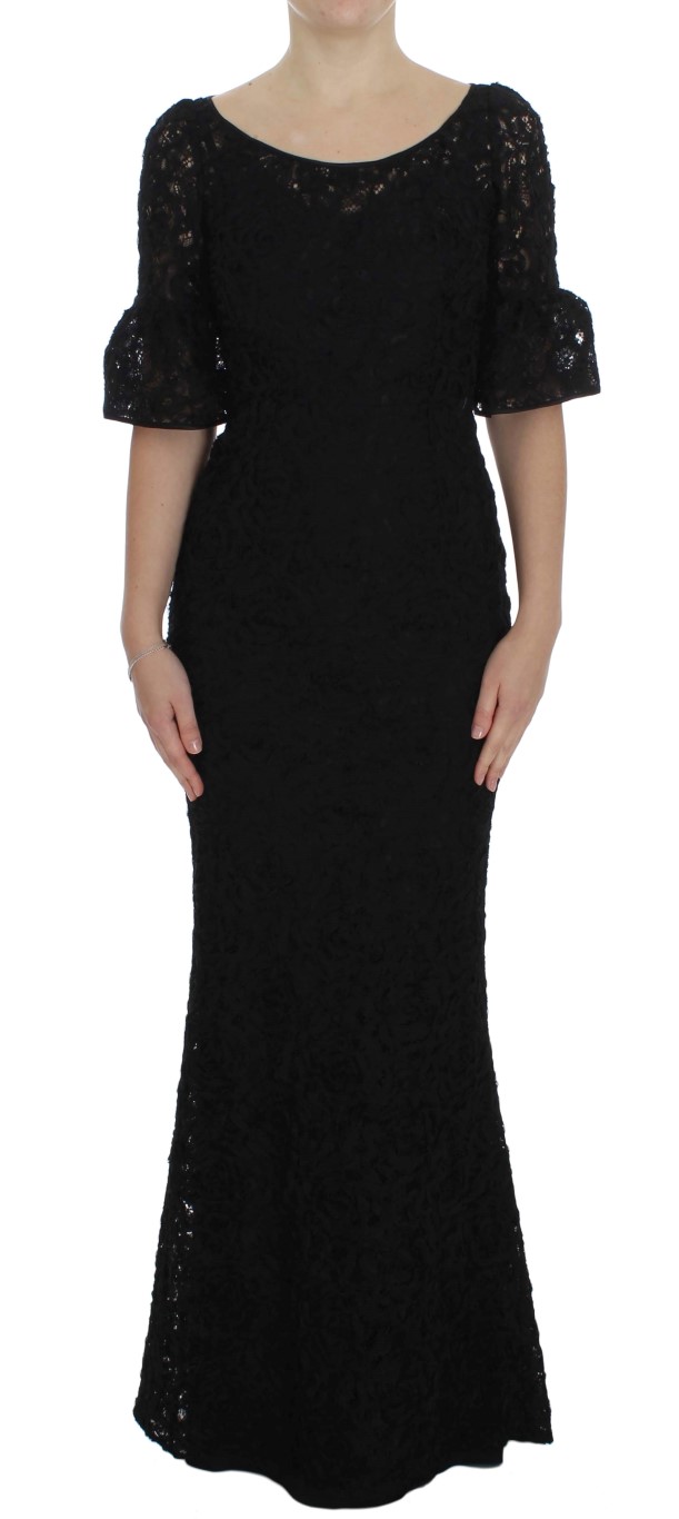 Black Dolce & Gabbana Elegant Black Floral Lace Maxi Dress IT40|S