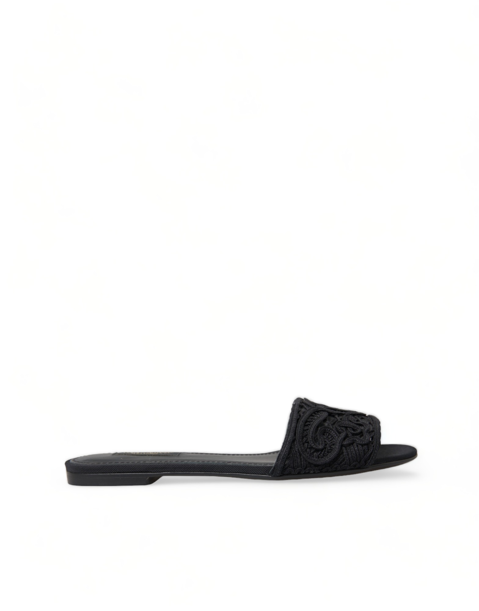Black Dolce & Gabbana Elegant Black Heart Embroidery Slide Sandals EU37/US6.5