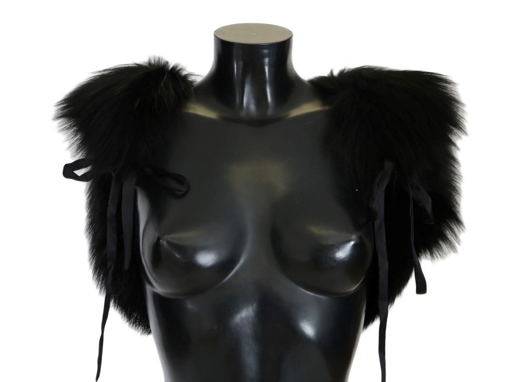 Black Dolce & Gabbana Elegant Black Silver Fox Fur Scarf IT40|S