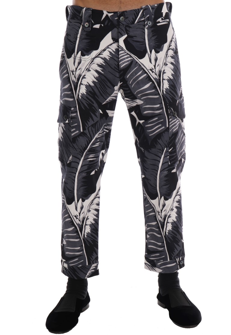 Black Dolce & Gabbana Elegant Capri Casual Pants in Banana Leaf Print IT50 | L