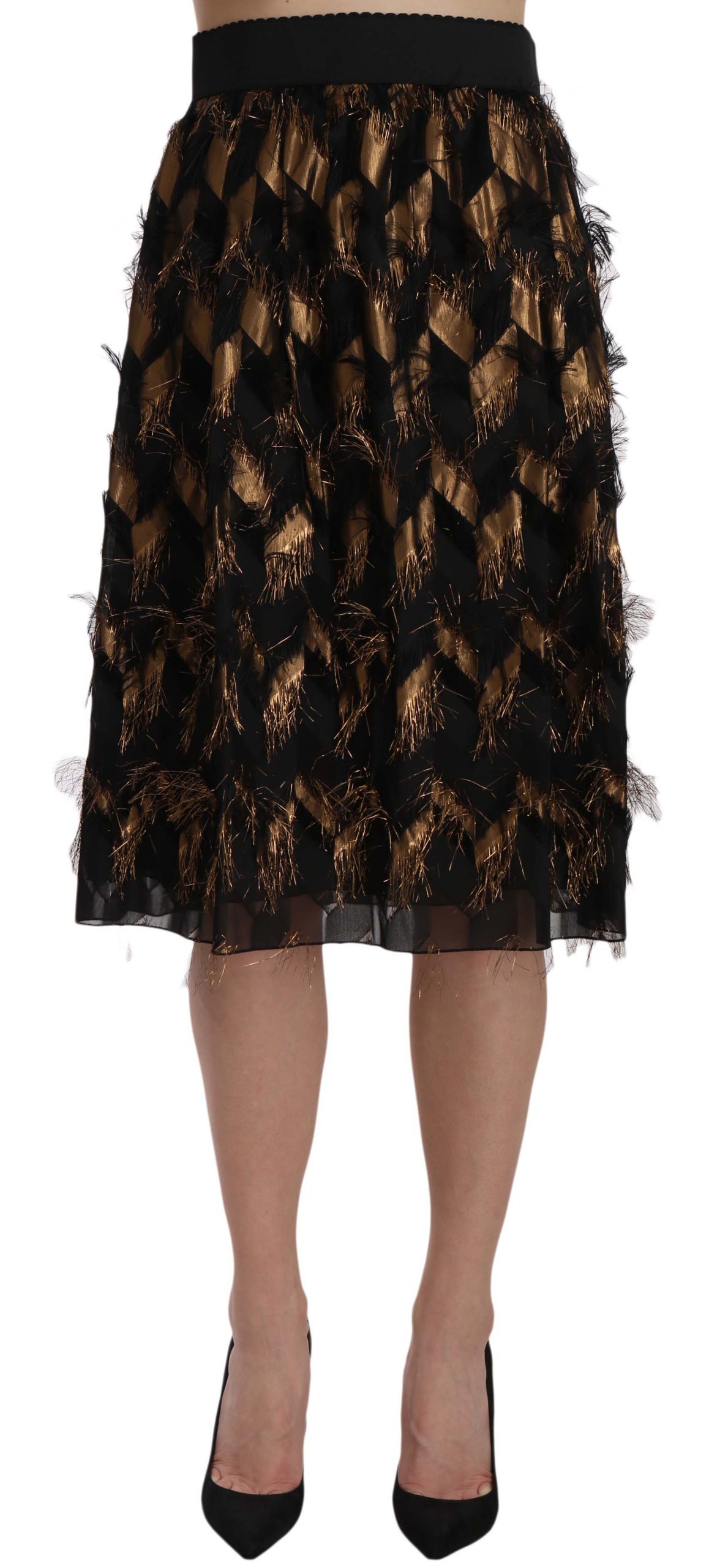 Gold Black Dolce & Gabbana Elegant Gold Black Silk Blend High Waist Skirt IT38|XS