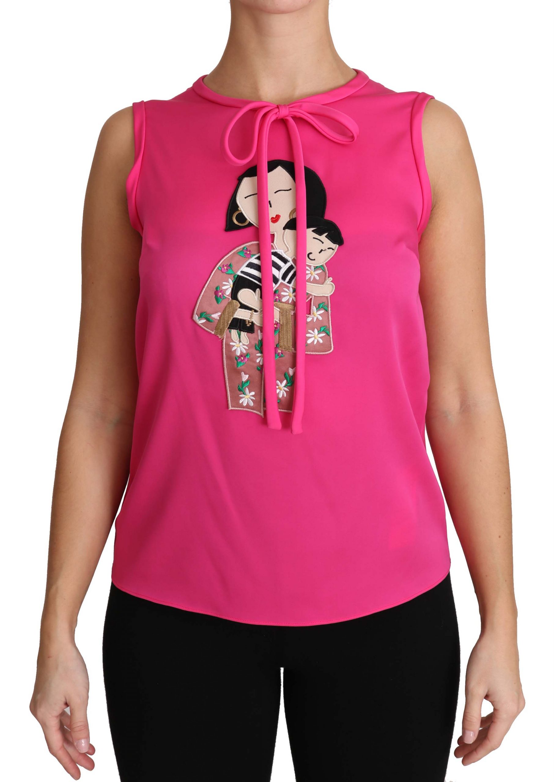 Pink Dolce & Gabbana Elegant Pink Silk Family Tank Top Shirt IT38|XS