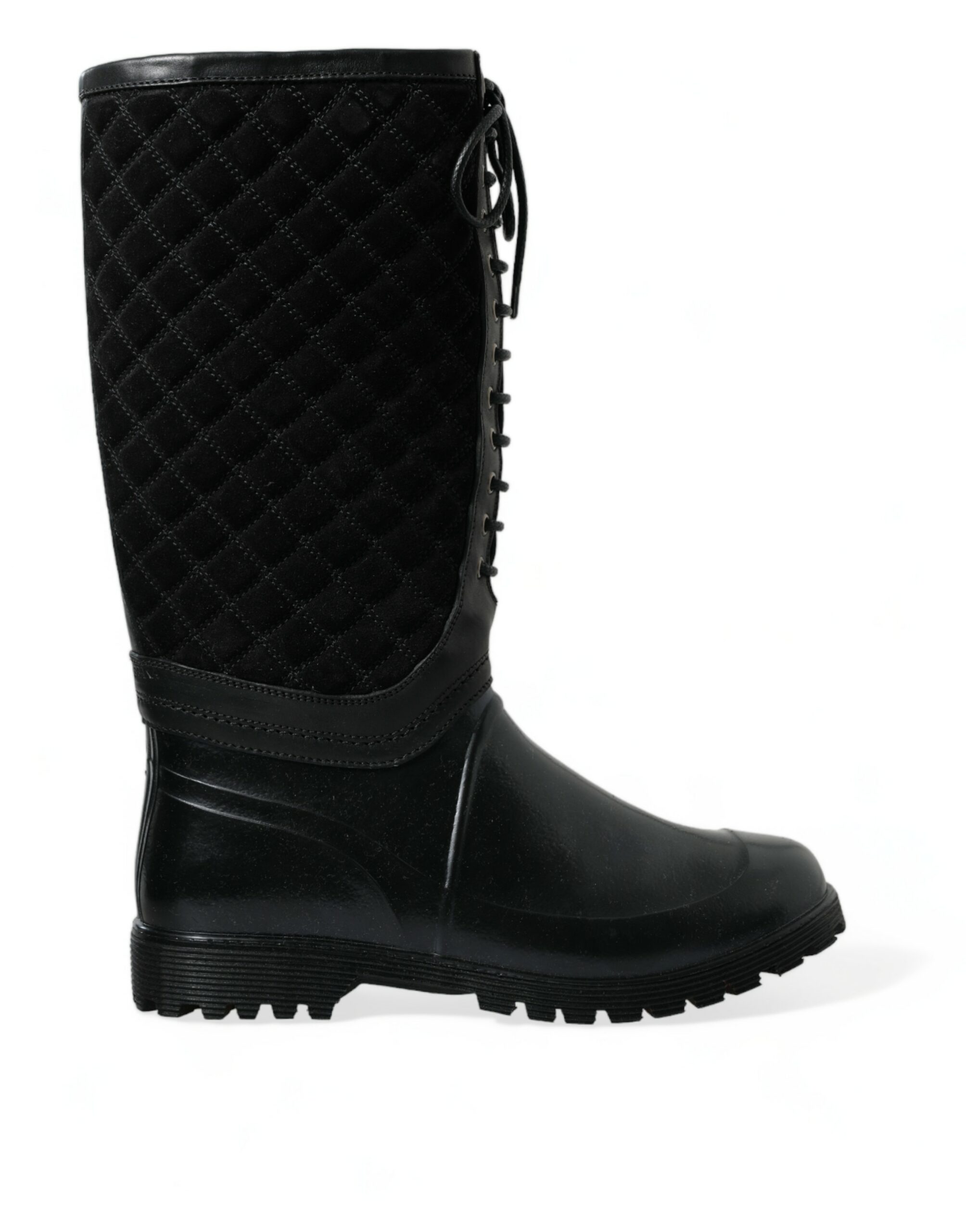 Black Dolce & Gabbana Elegant Quilted Lace-Up Rain Boots EU43/US10
