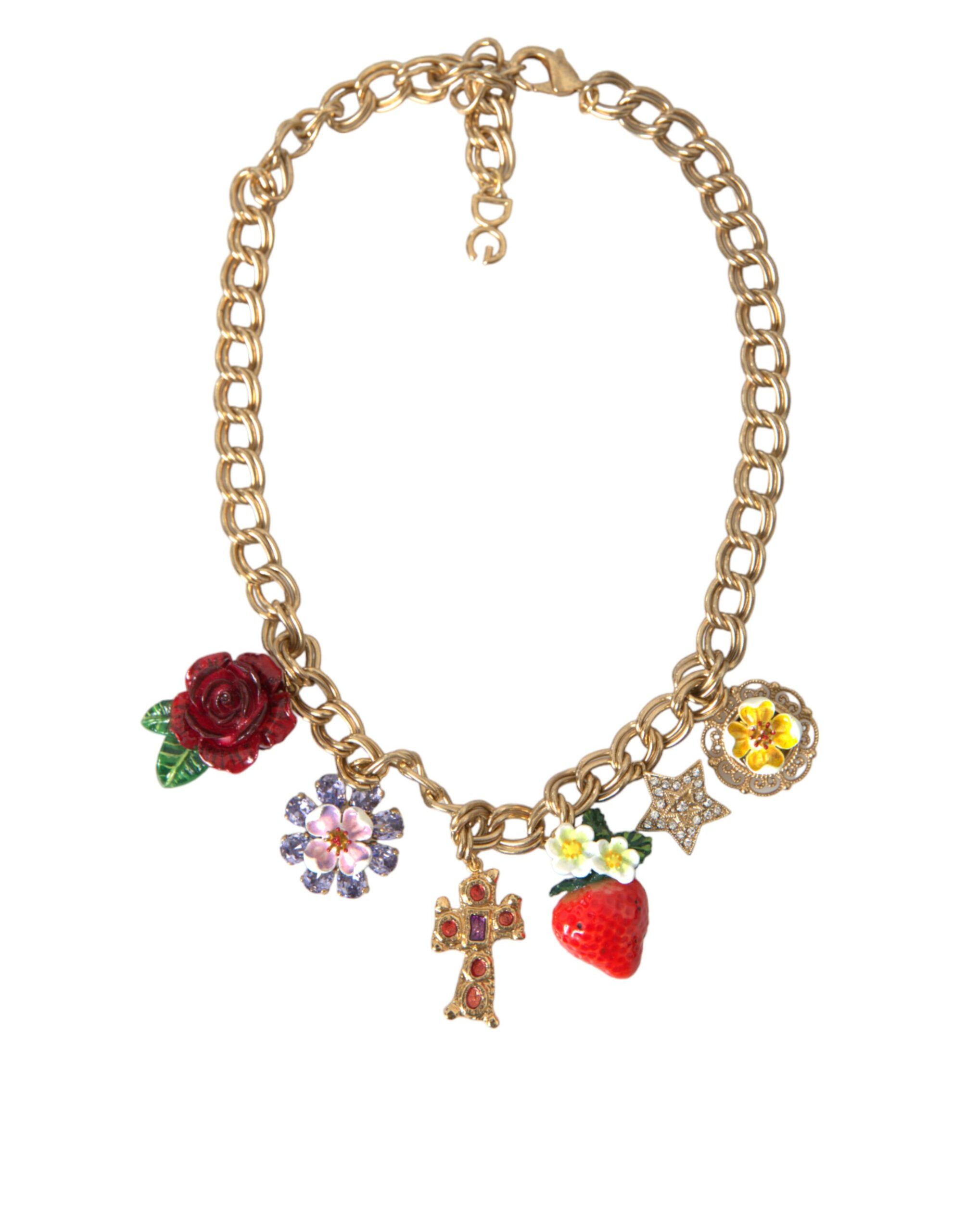 Gold Dolce & Gabbana Gold Chain Rose Cross Strawberry Star Pendant Necklace