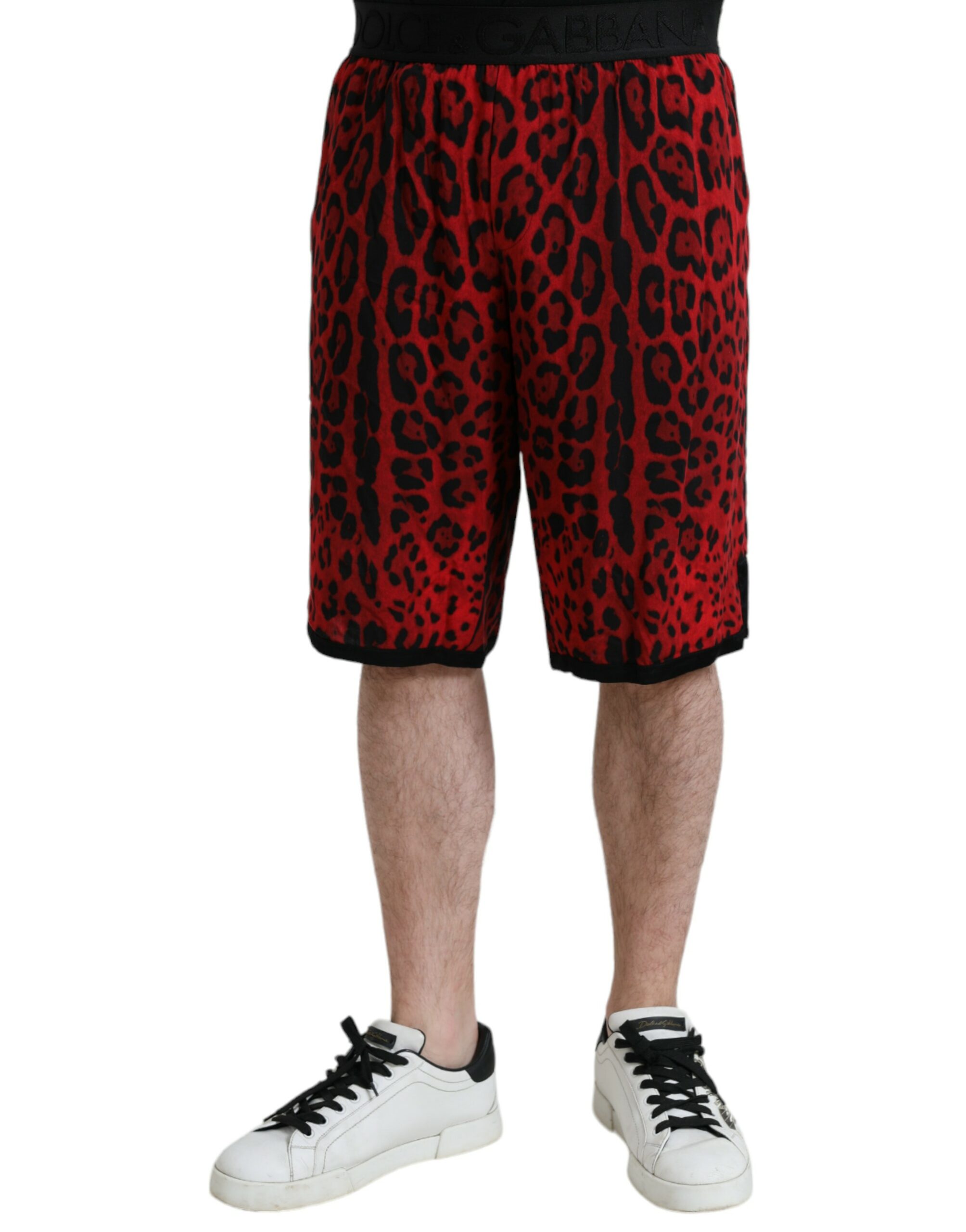 Red Dolce & Gabbana Red Leopard Print Viscose Bermuda Shorts IT44 | XS