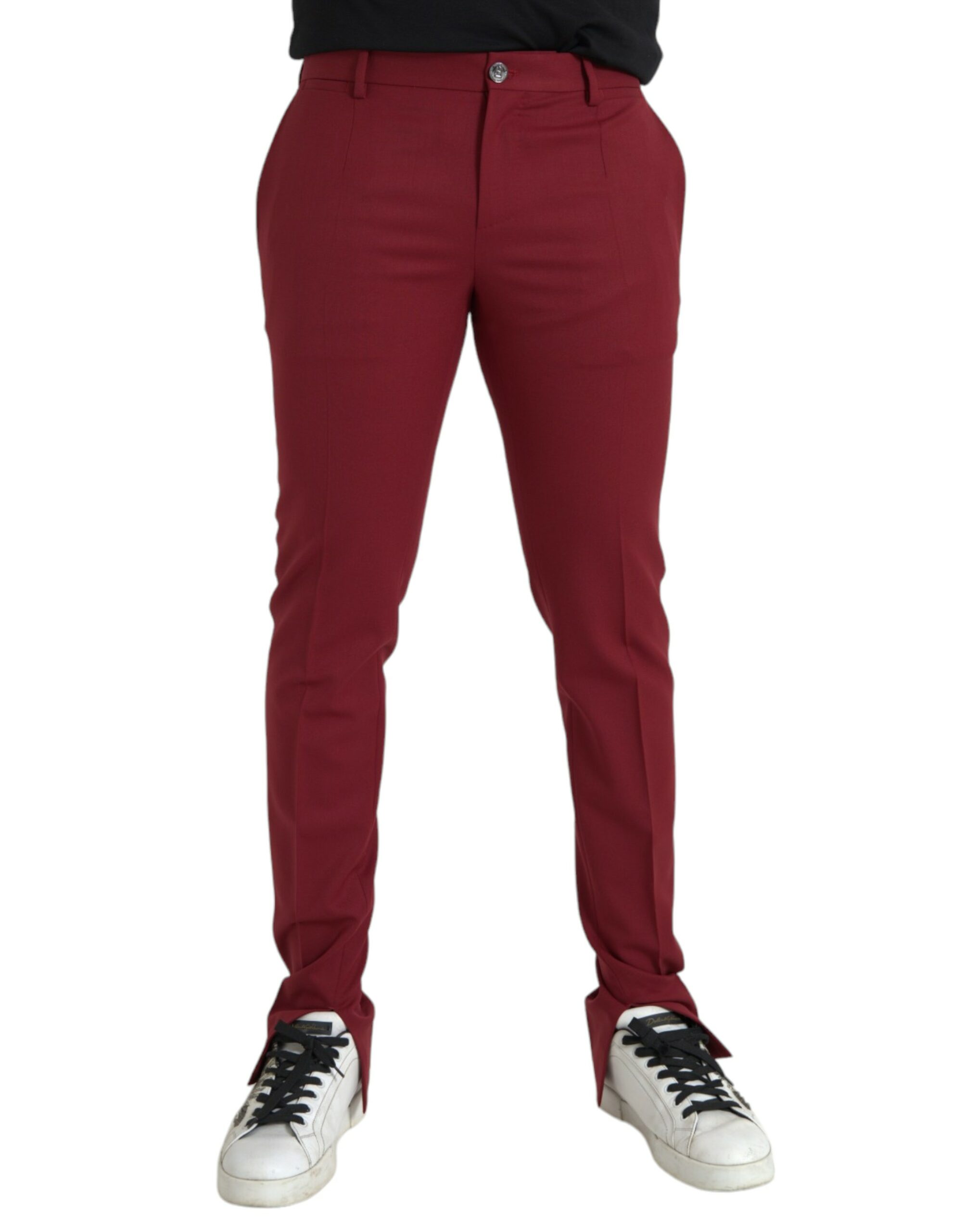 Red Dolce & Gabbana Red Wool Men Slim Fit Dress Pants IT48 | M