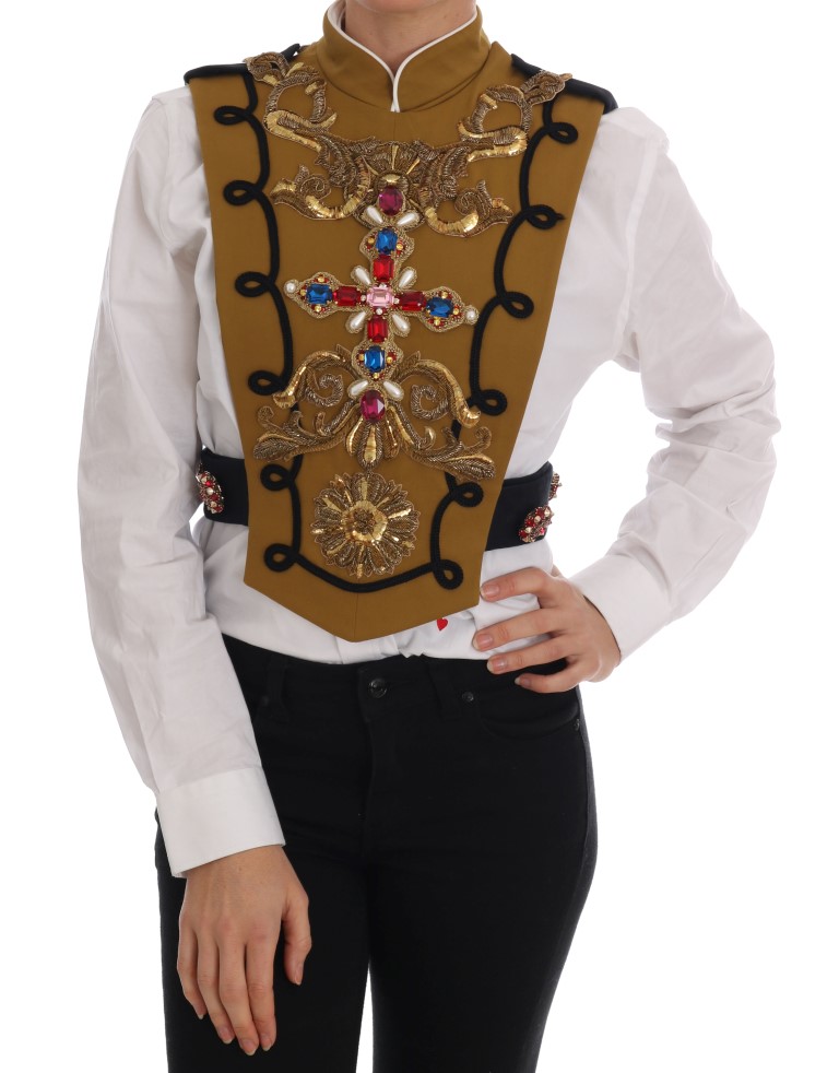 Yellow Dolce & Gabbana Runway Embellished Crystal Cross Vest IT40|S