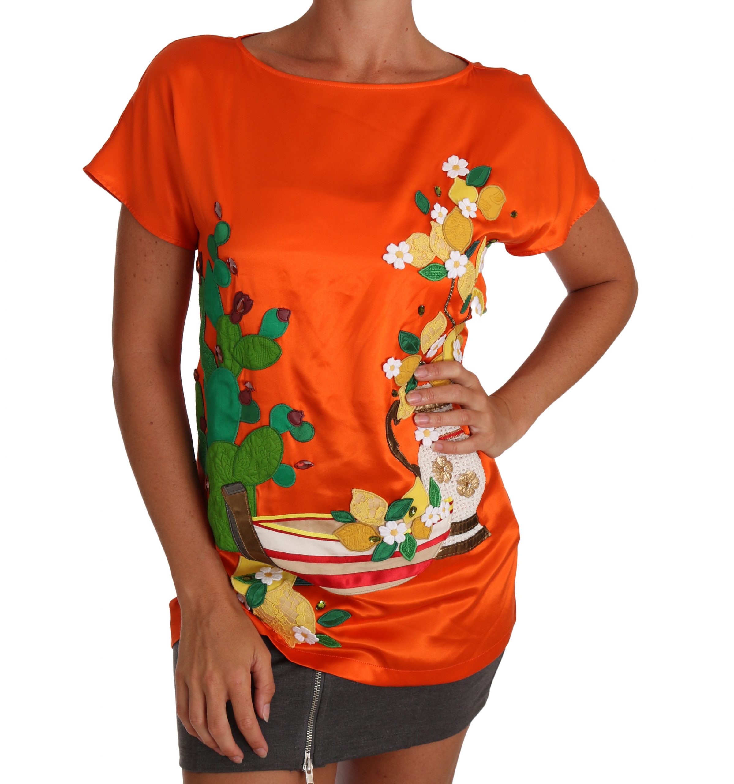 Orange Dolce & Gabbana Sicilian Summer Silk Crystal-Embellished Top IT36 | XS