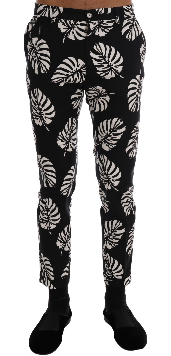 Black/White Dolce & Gabbana Slim Fit Leaf Print Ankle Pants IT44 | XS