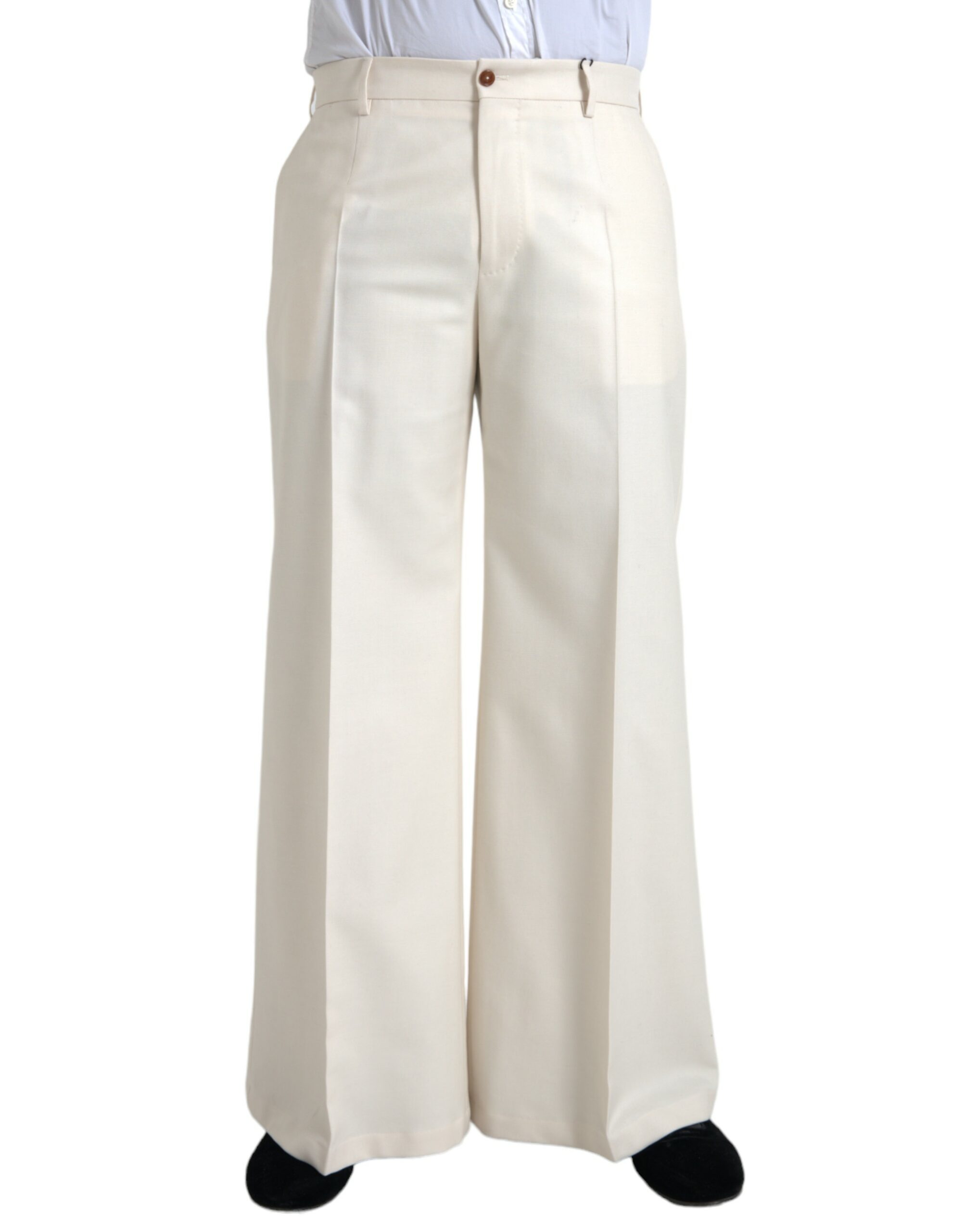 Off White Dolce & Gabbana White Wool Wide Leg Mid Waist Pants IT48 | M